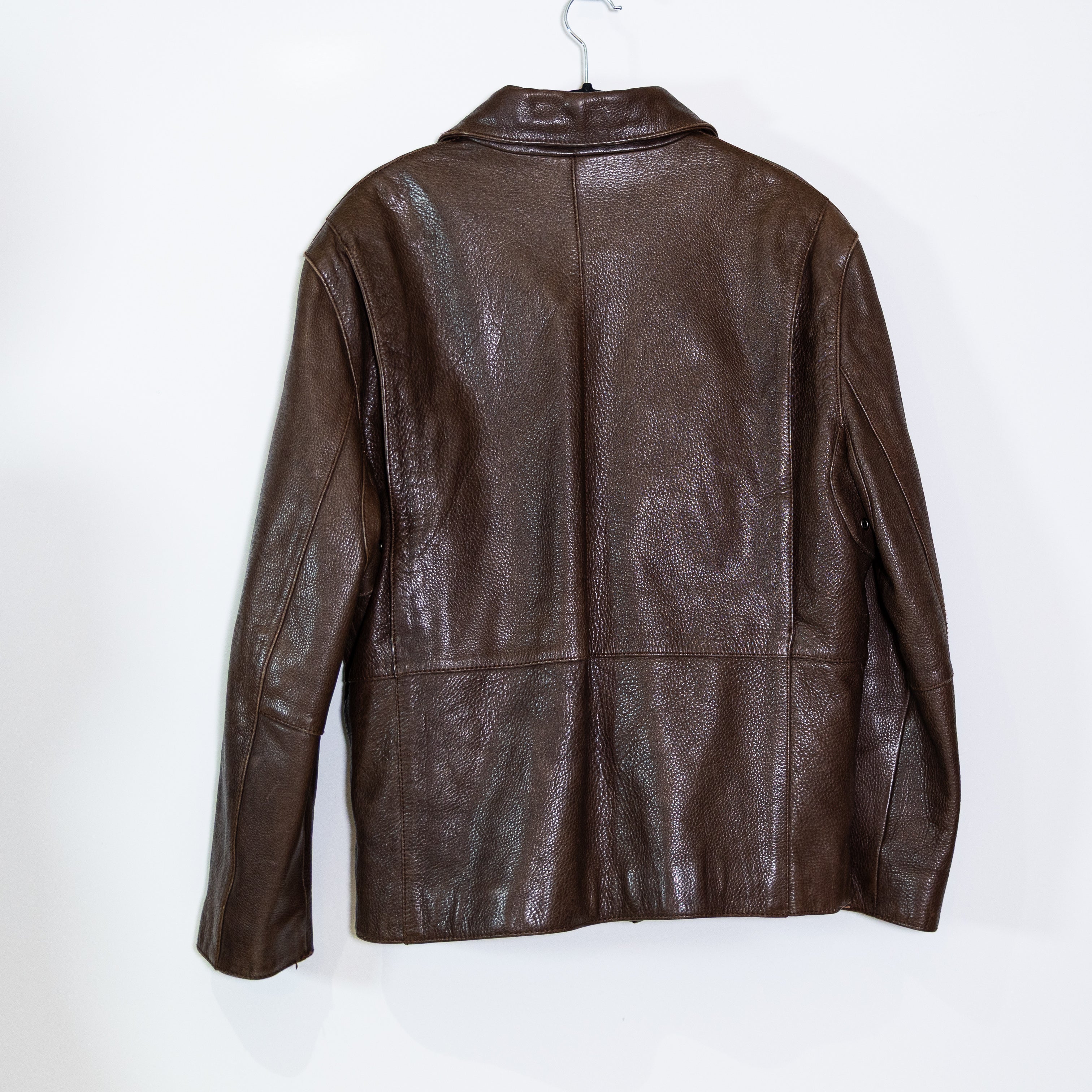 Andrew Marc Men's Genuine Leather Collared Full Zip Jacket Coat Brown Large