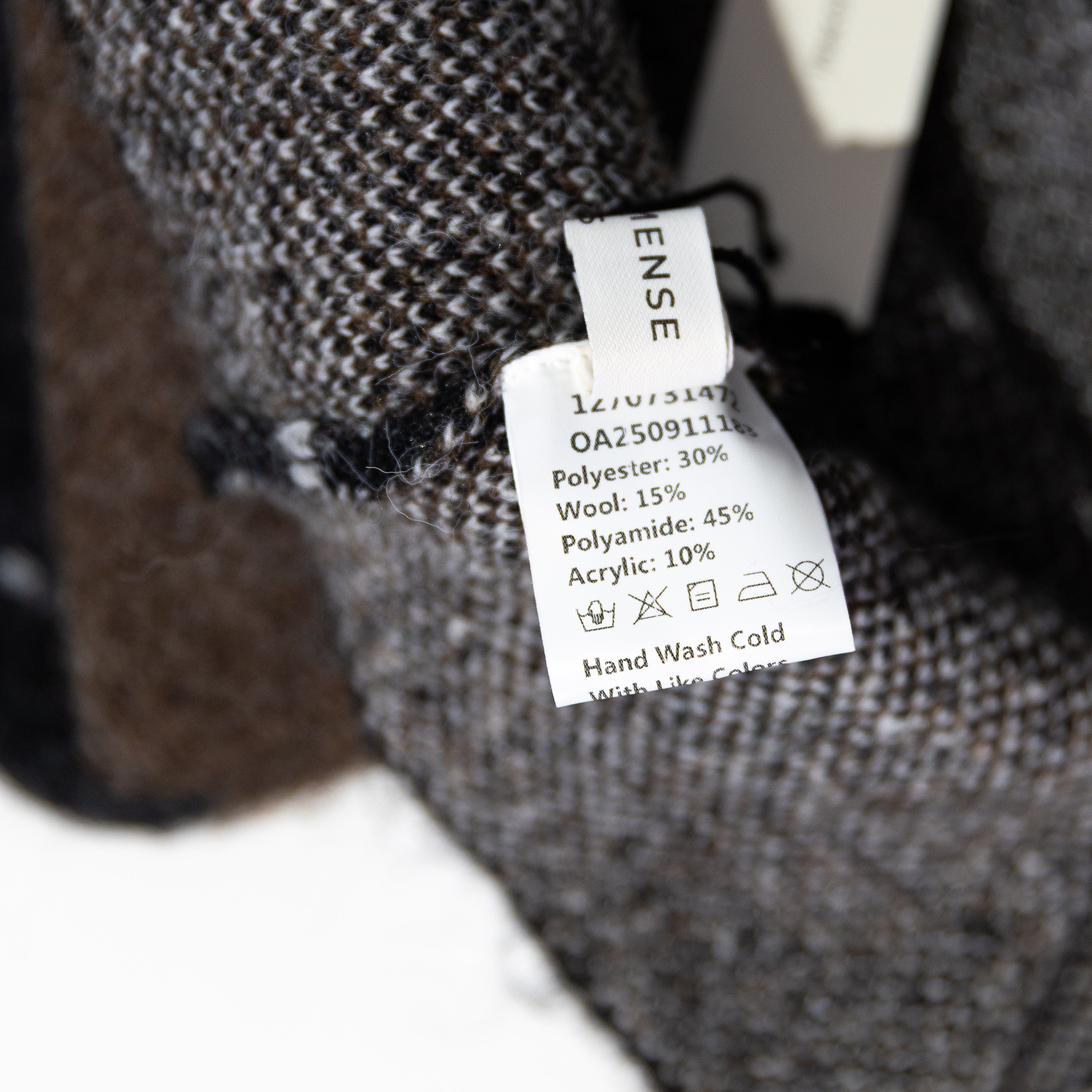 NEW Commense Wool Blend Mock Neck Fuzzy Knit Stretch Argyle Sweater Brown S