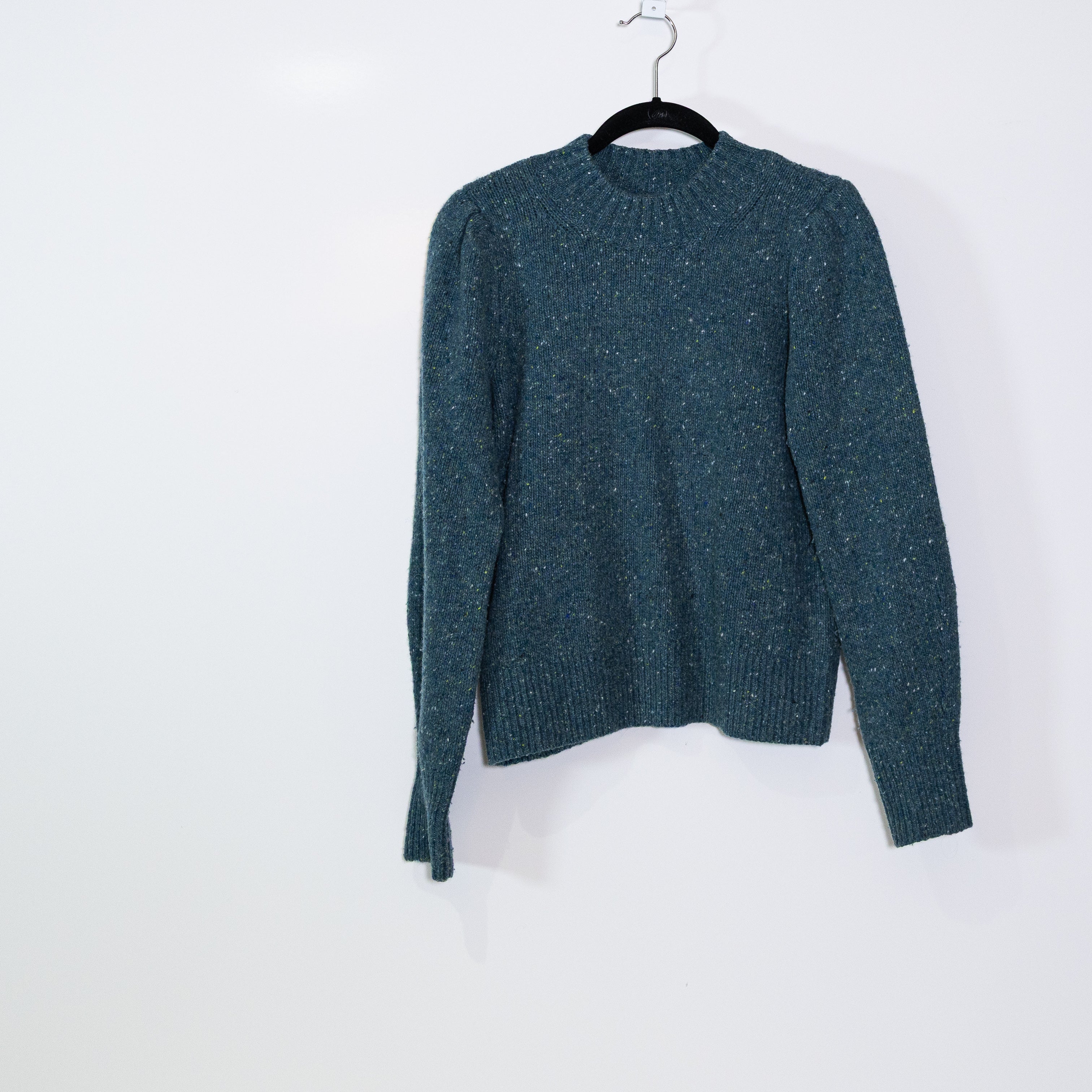 Faherty Boone Wool Alpaca Blend Knit Stretch Mock Neck Sweater Terrazzo Blue S