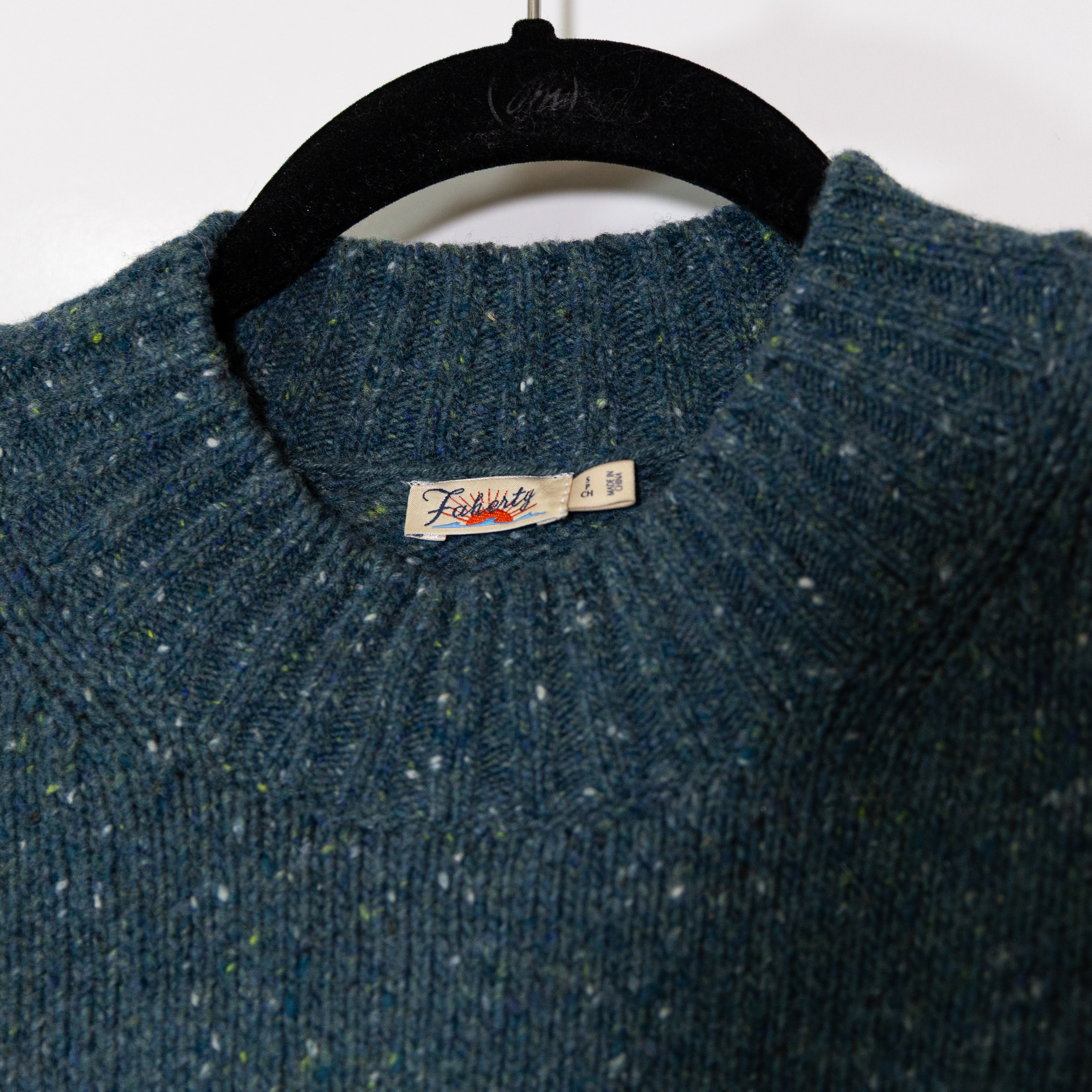 Faherty Boone Wool Alpaca Blend Knit Stretch Mock Neck Sweater Terrazzo Blue S
