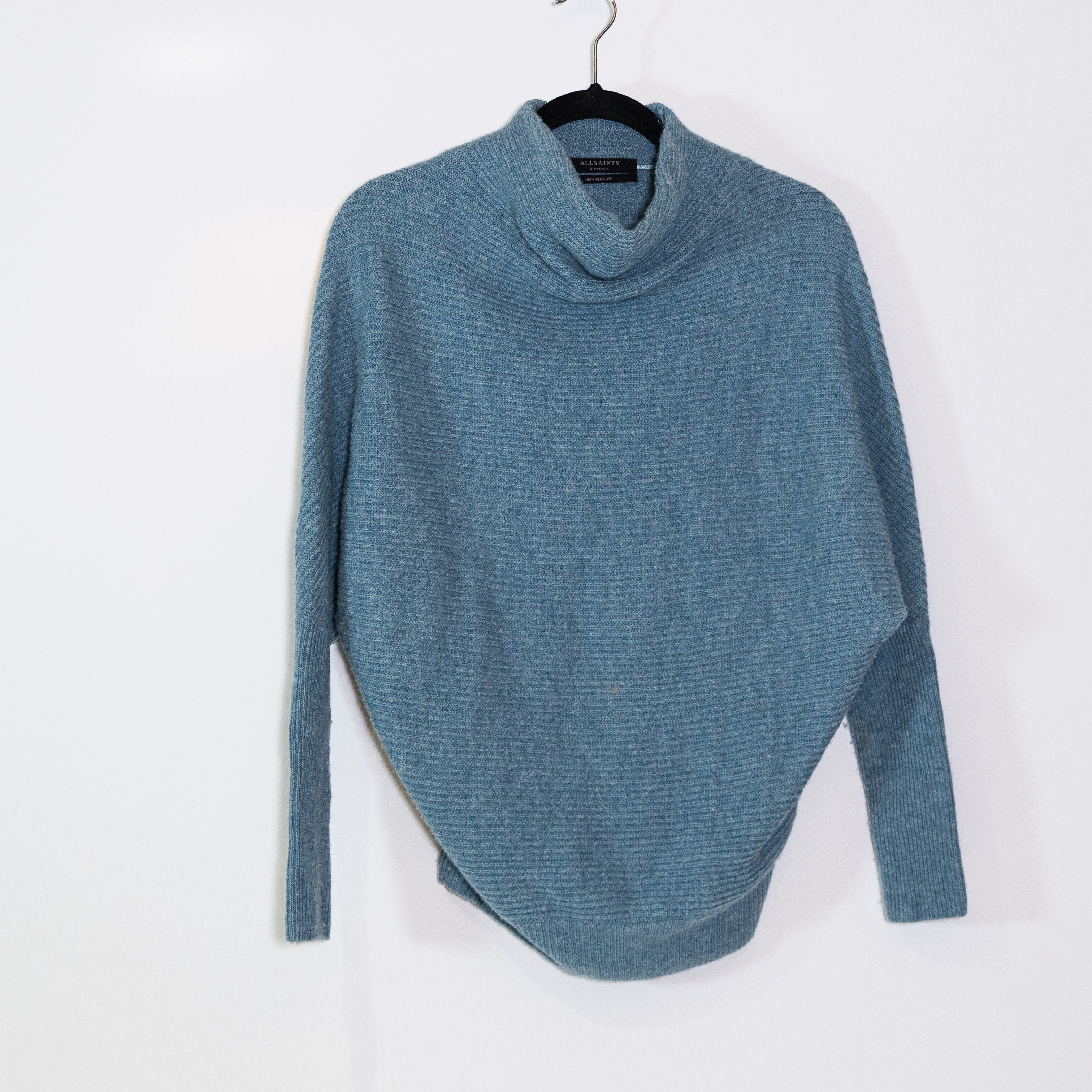 Allsaints Women's Merino Wool Ribbed Knit Stretch Mock Neck Pullover Sweater XS