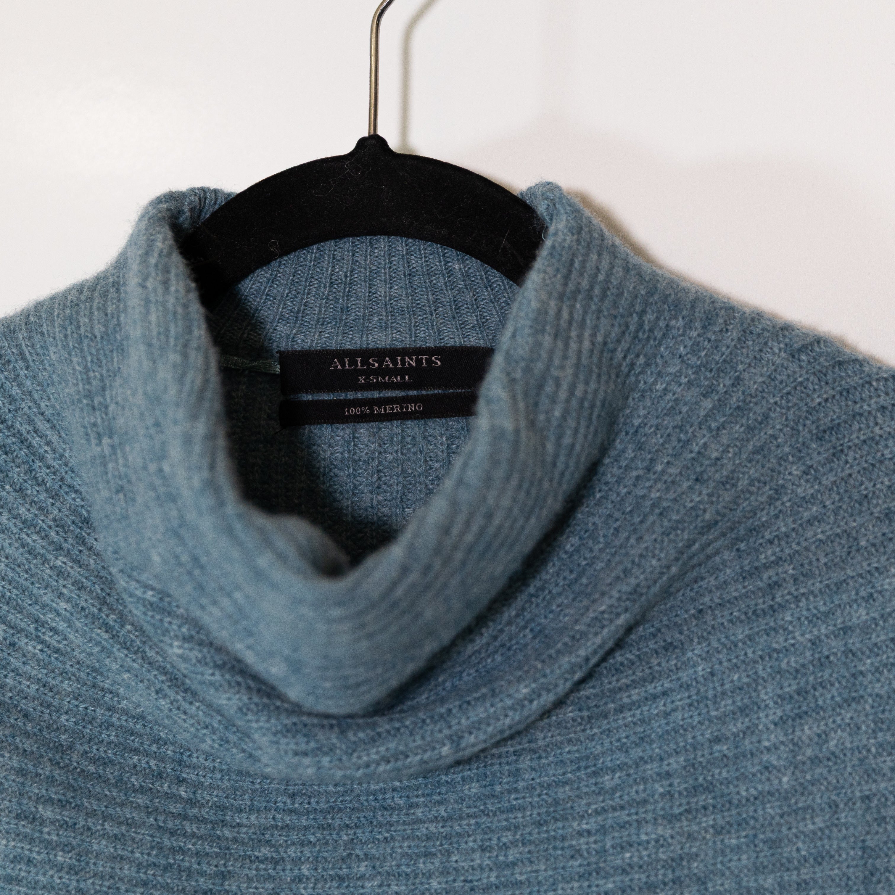 Allsaints Women's Merino Wool Ribbed Knit Stretch Mock Neck Pullover Sweater XS