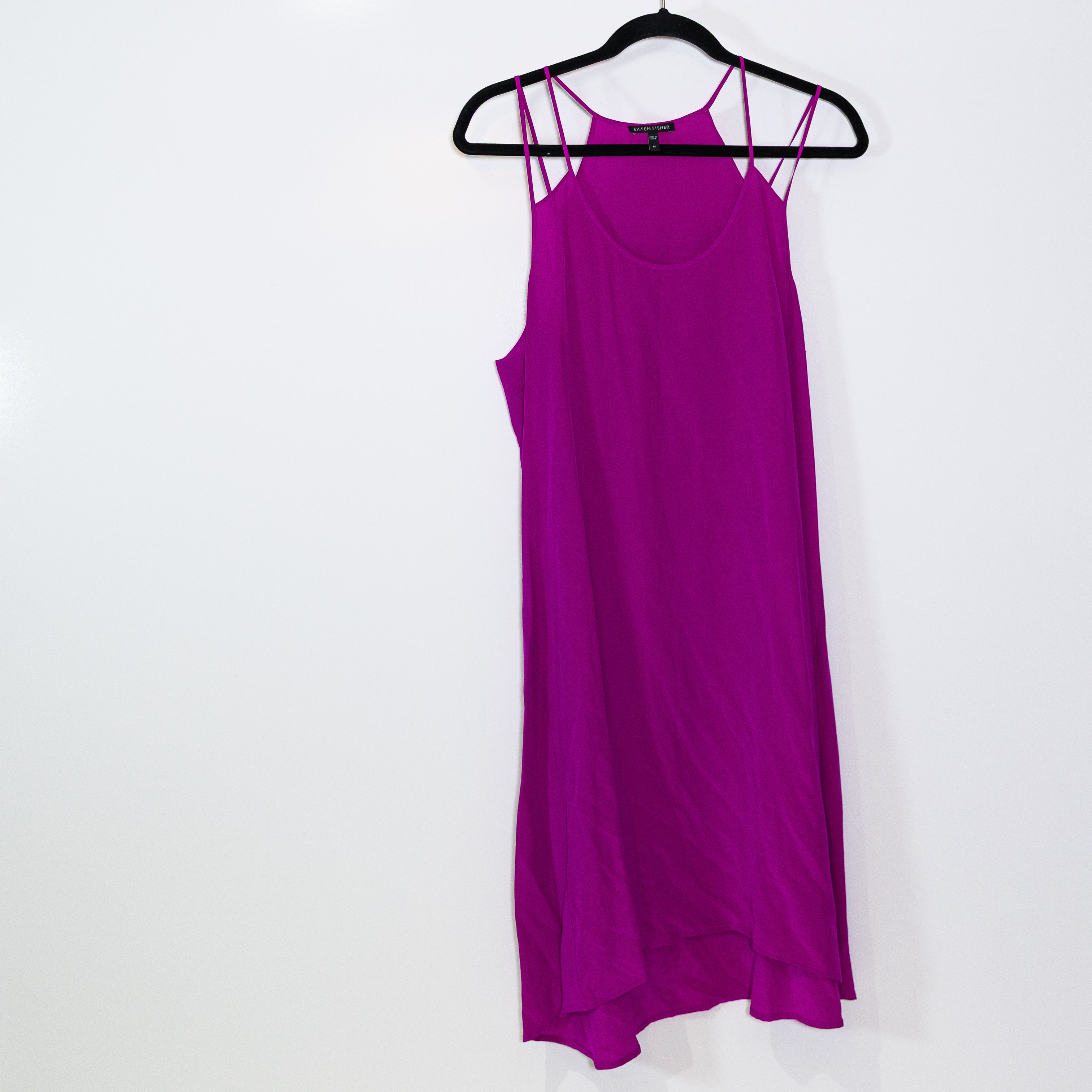 Eileen Fisher Silk Chiffon Racerback Sleeveless Pullover Mini Dress Purple M 