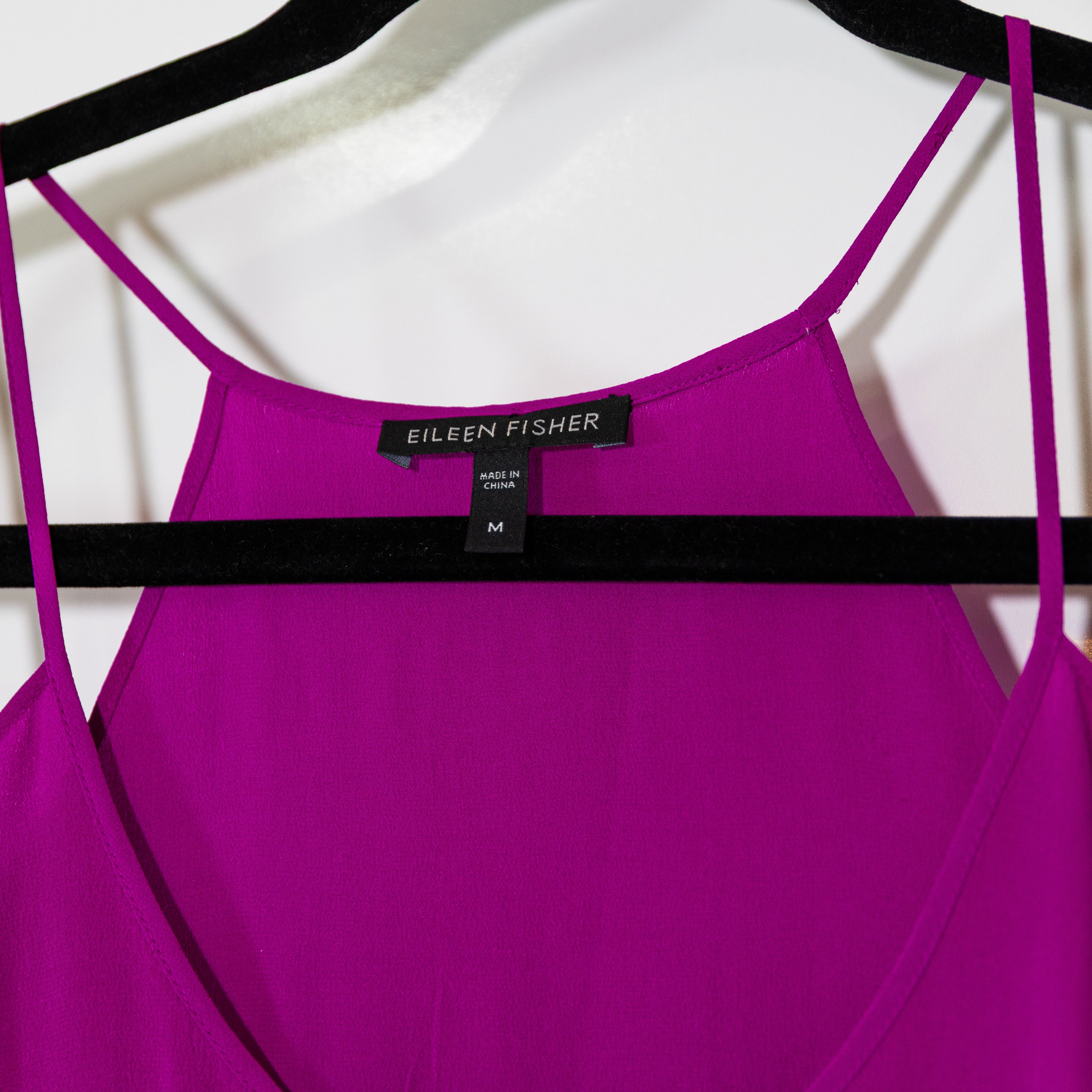 Eileen Fisher Silk Chiffon Racerback Sleeveless Pullover Mini Dress Purple M 