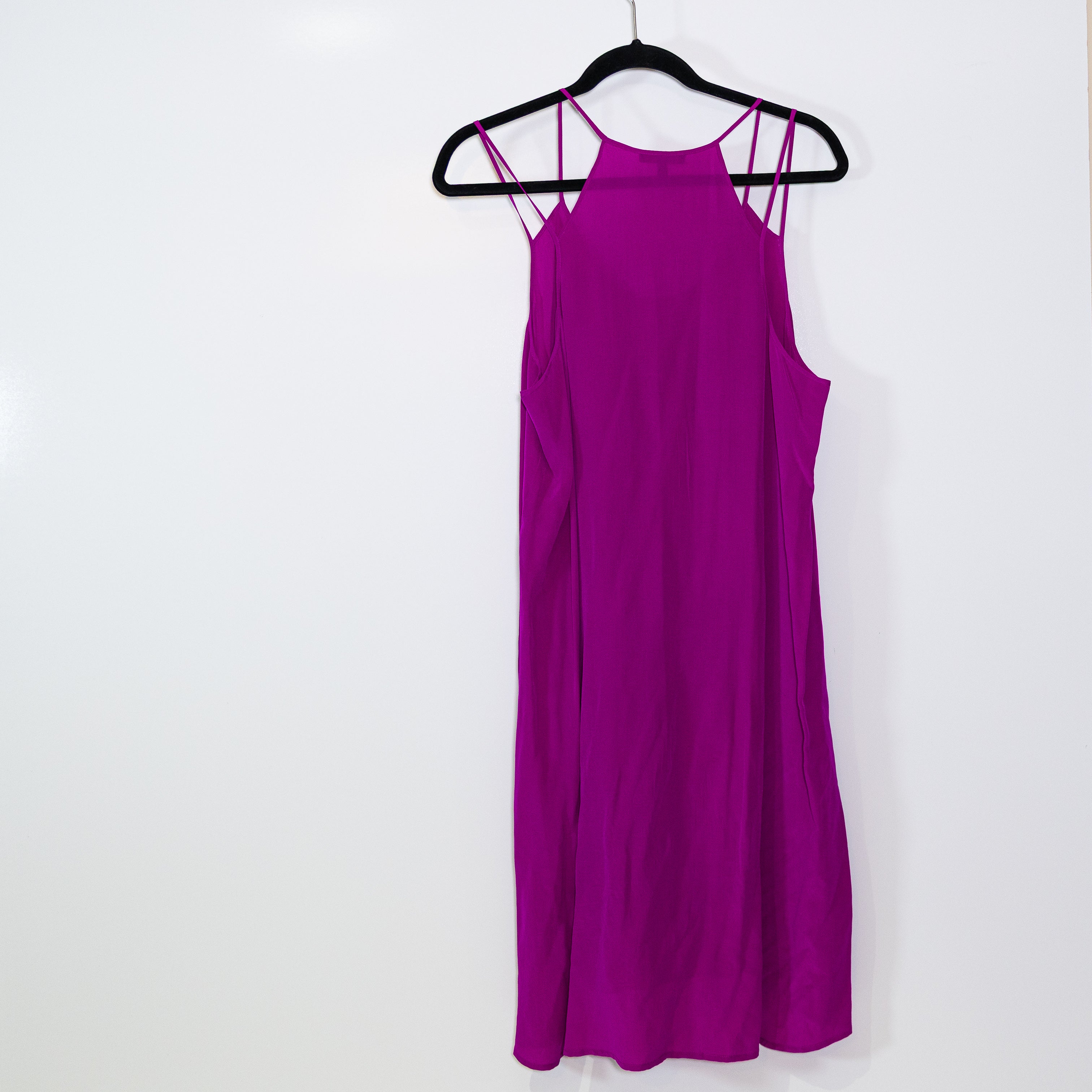Eileen Fisher Silk Chiffon Racerback Sleeveless Pullover Mini Dress Purple M 