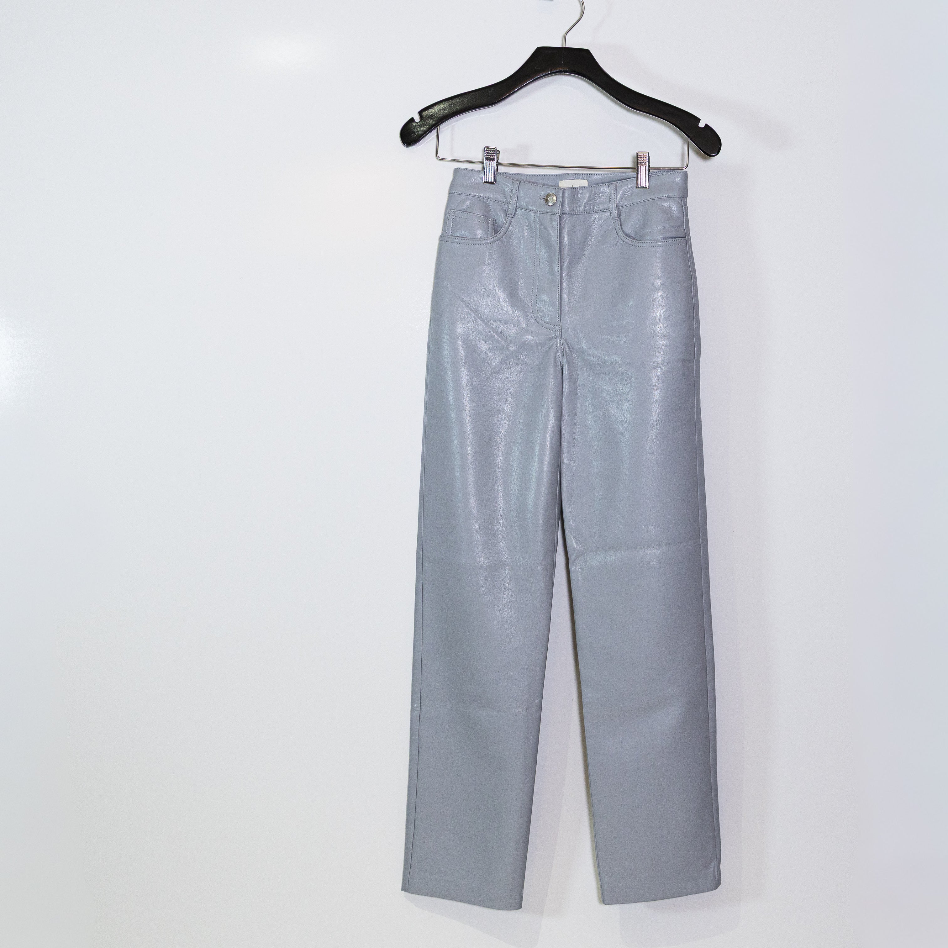 Wilfred Aritzia The Melina High Waisted Faux Vegan Leather Trouser Pants Blue 0