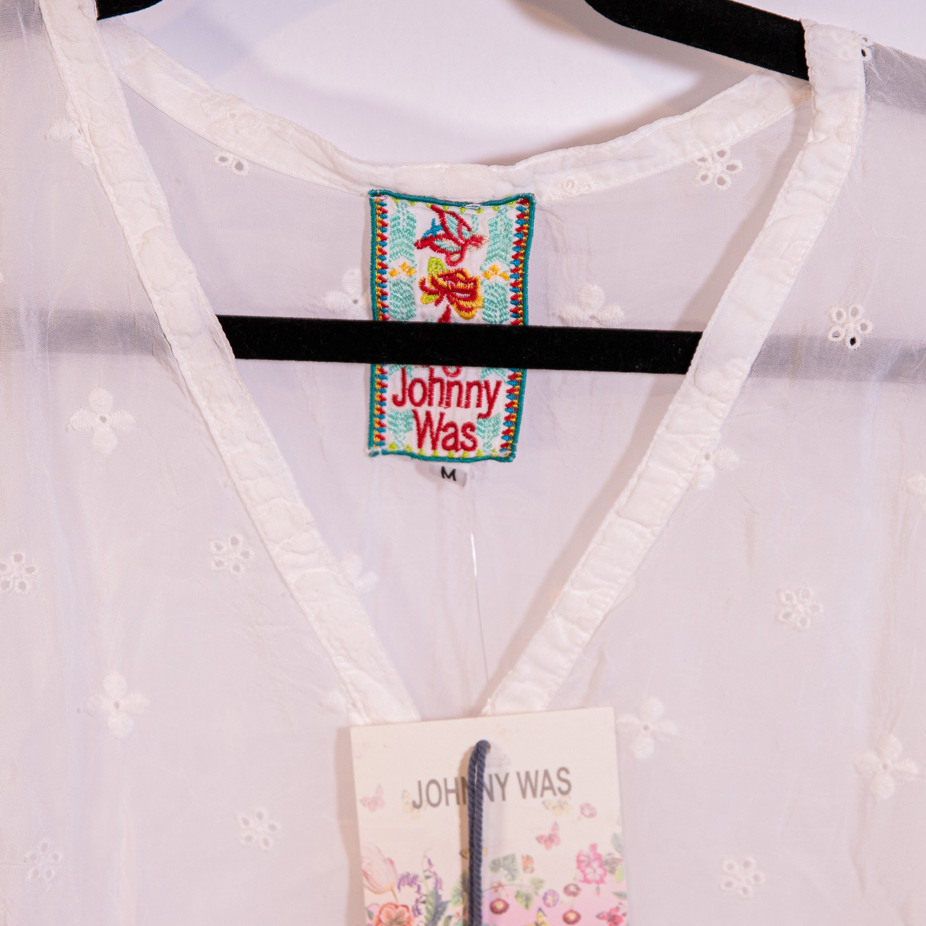 NEW Johnny Was Simple Allover Floral Flower Embroidered Long Sleeve Tunic Blouse