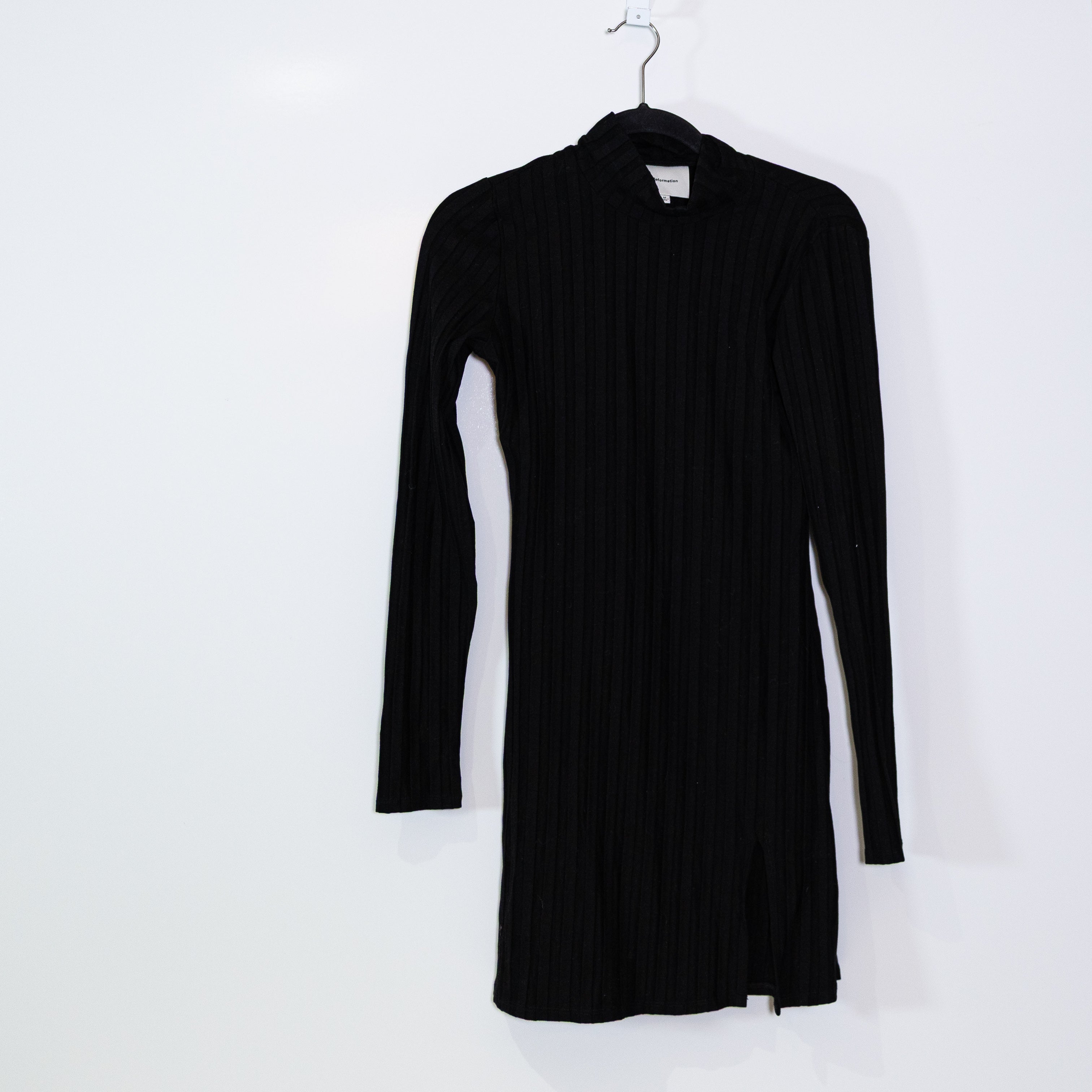 Reformation Libra Ribbed Knit Stretch Mock Neck Long Sleeve Mini Dress Black M