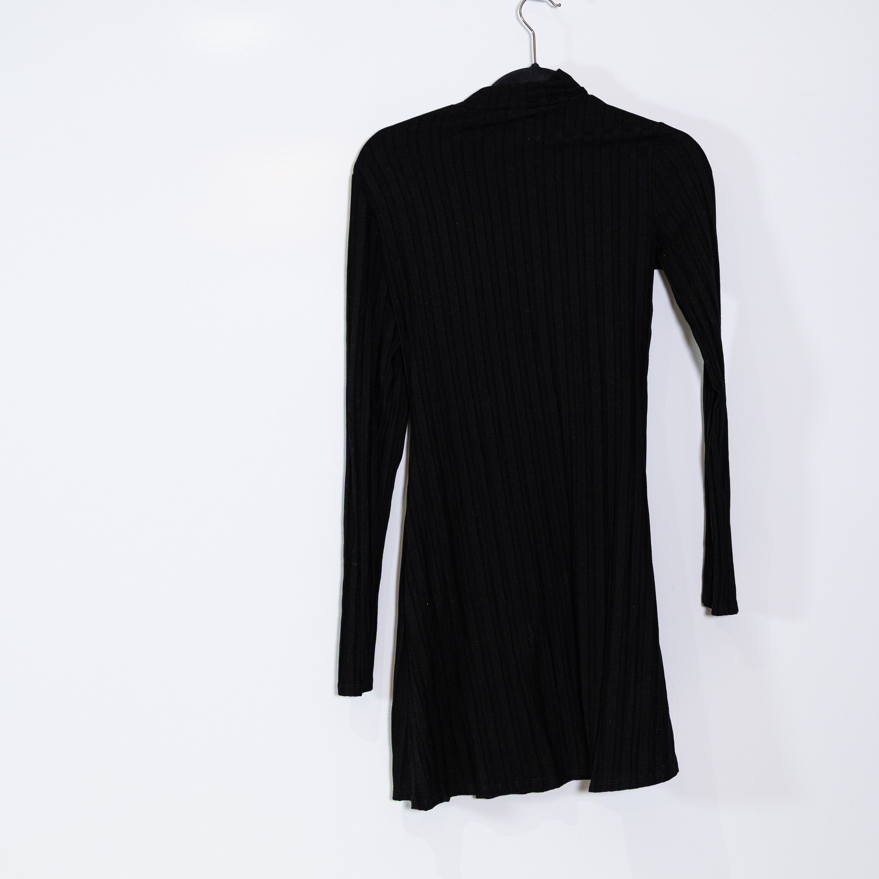Reformation Libra Ribbed Knit Stretch Mock Neck Long Sleeve Mini Dress Black M