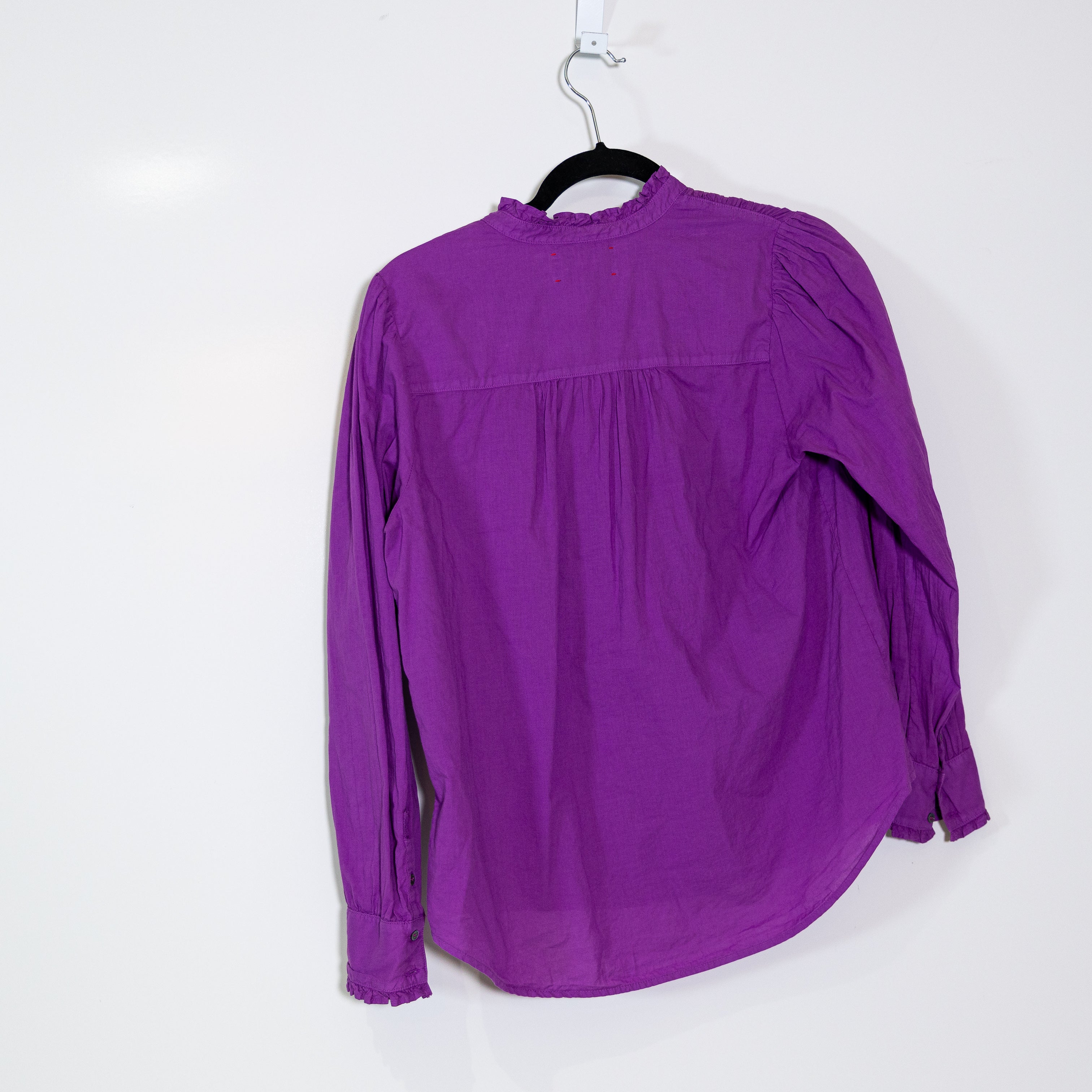 Xirena Emilia Cotton Poplin Ruffle Detail Quarter Button Blouse Shirt Top Purple
