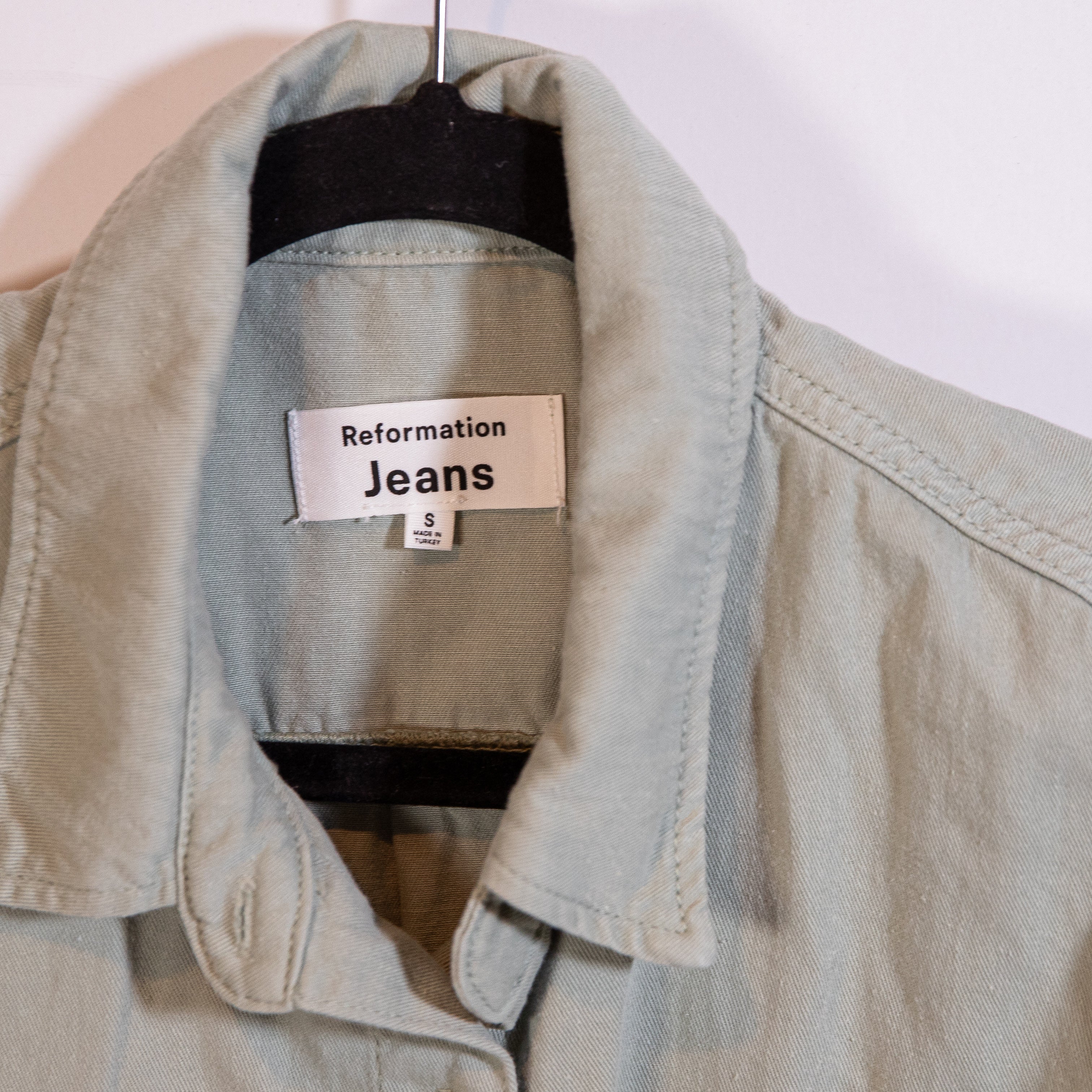 Reformation Ray Cotton Collared Button Front Long Sleeve Blouse Shirt Fluorite S