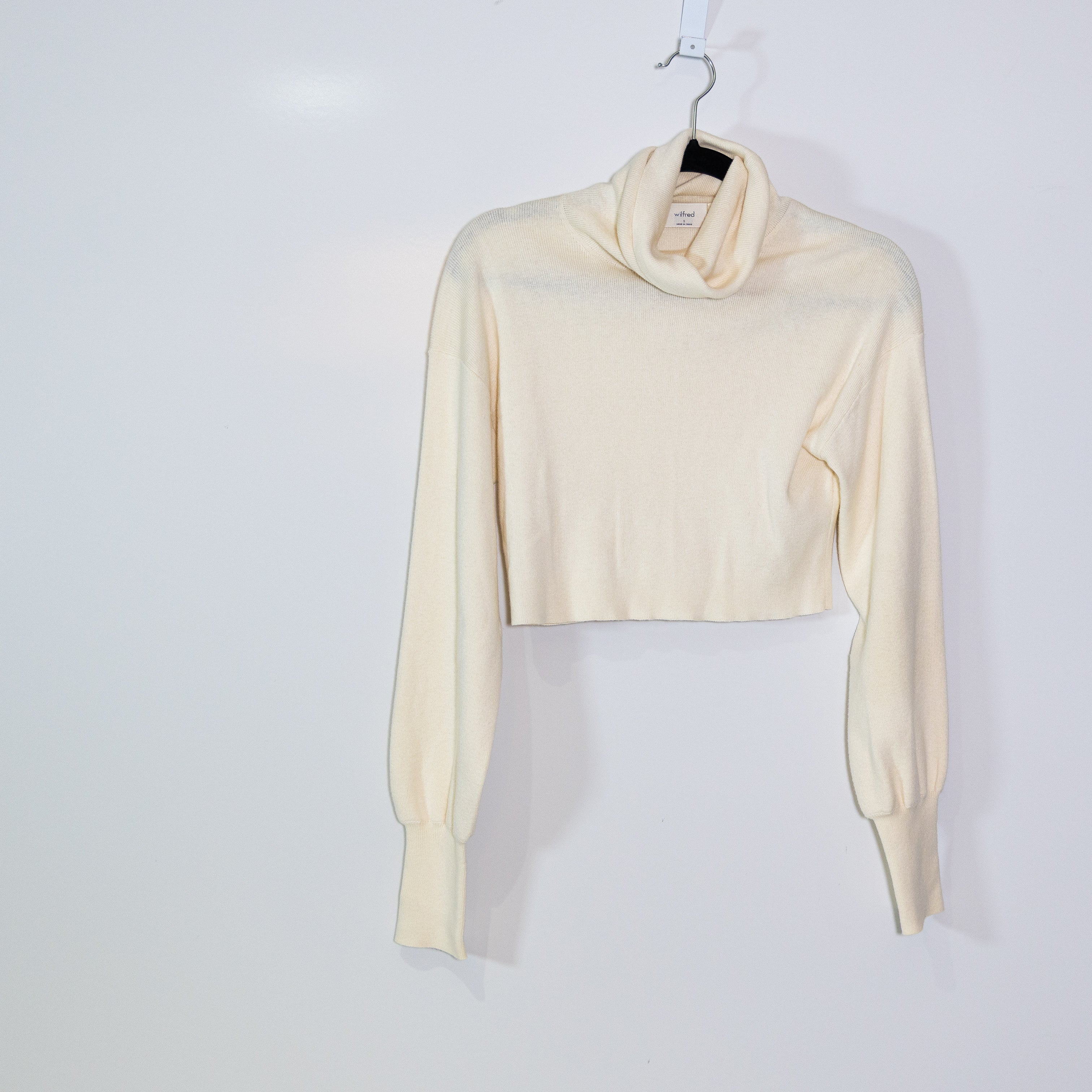 Wilfred Aritzia Rebecca Merino Wool Knit Stretch Turtleneck Cropped Sweater S