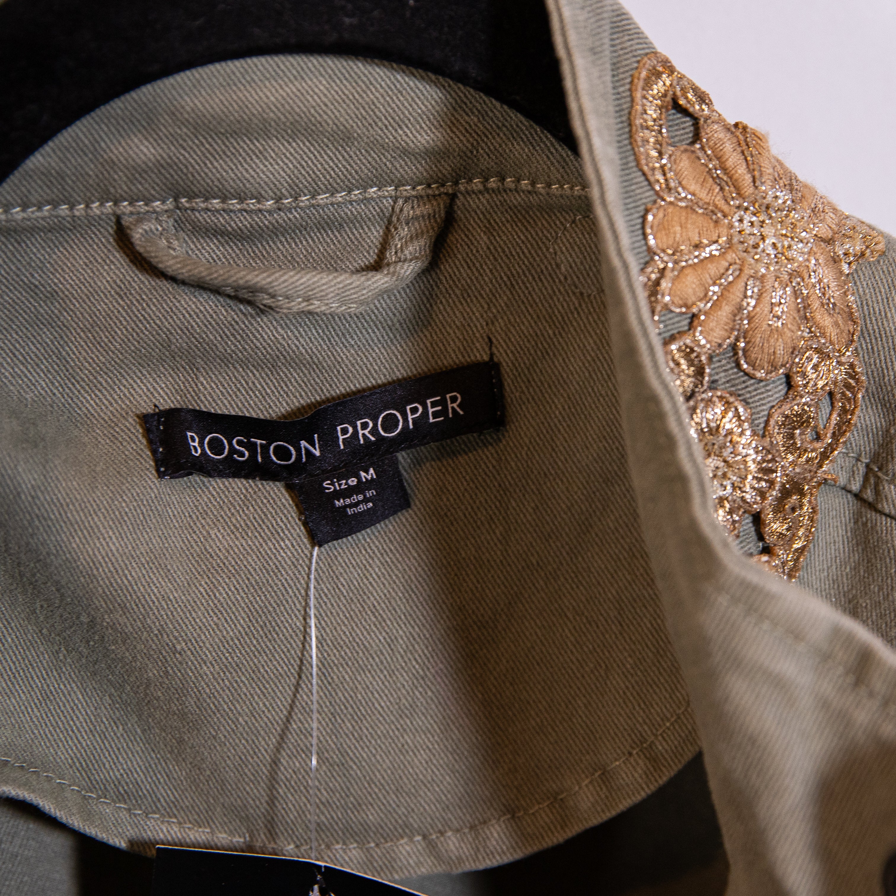 NEW Boston Proper Cotton Metallic Floral Flower Embroidered Utility Jacket Coat