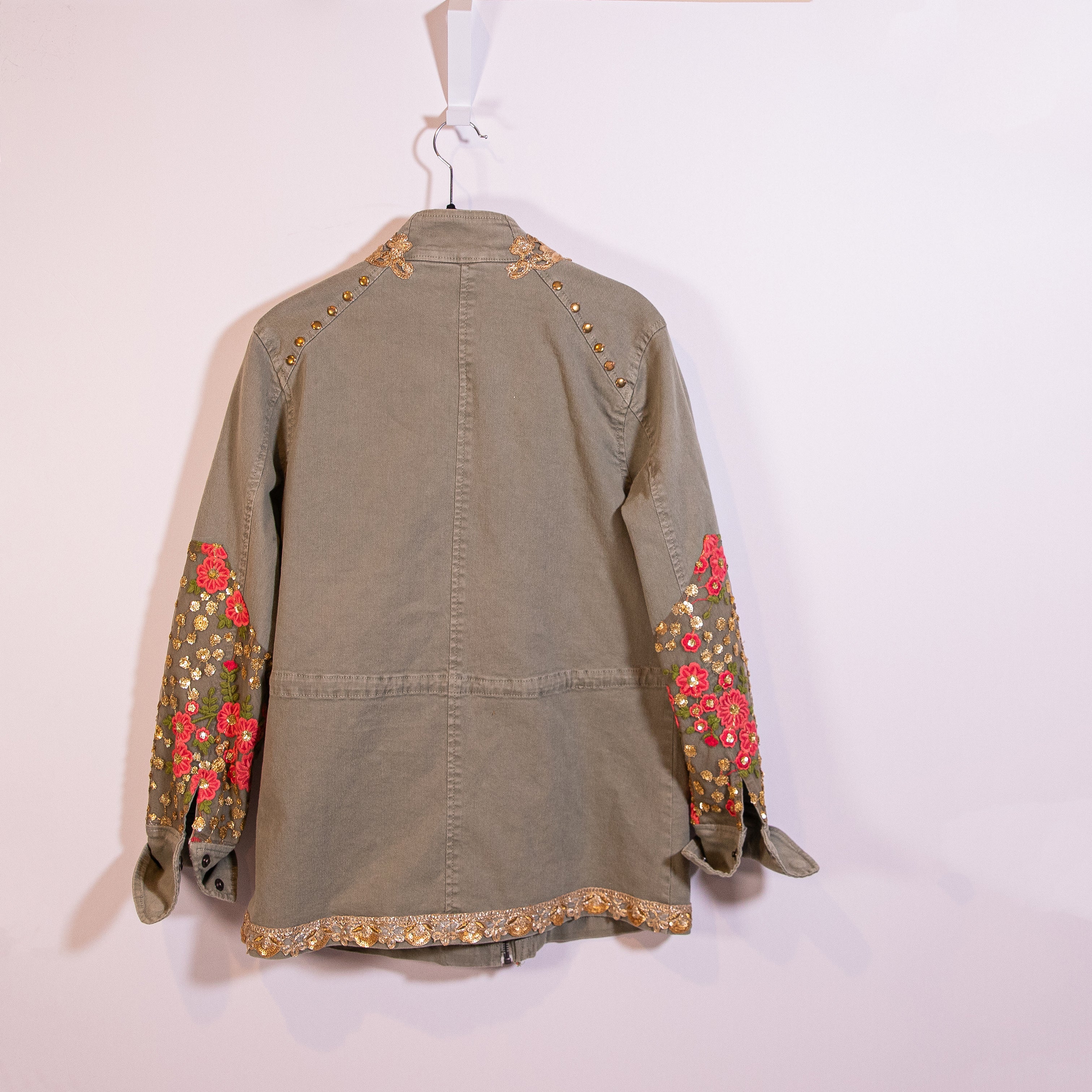 NEW Boston Proper Cotton Metallic Floral Flower Embroidered Utility Jacket Coat