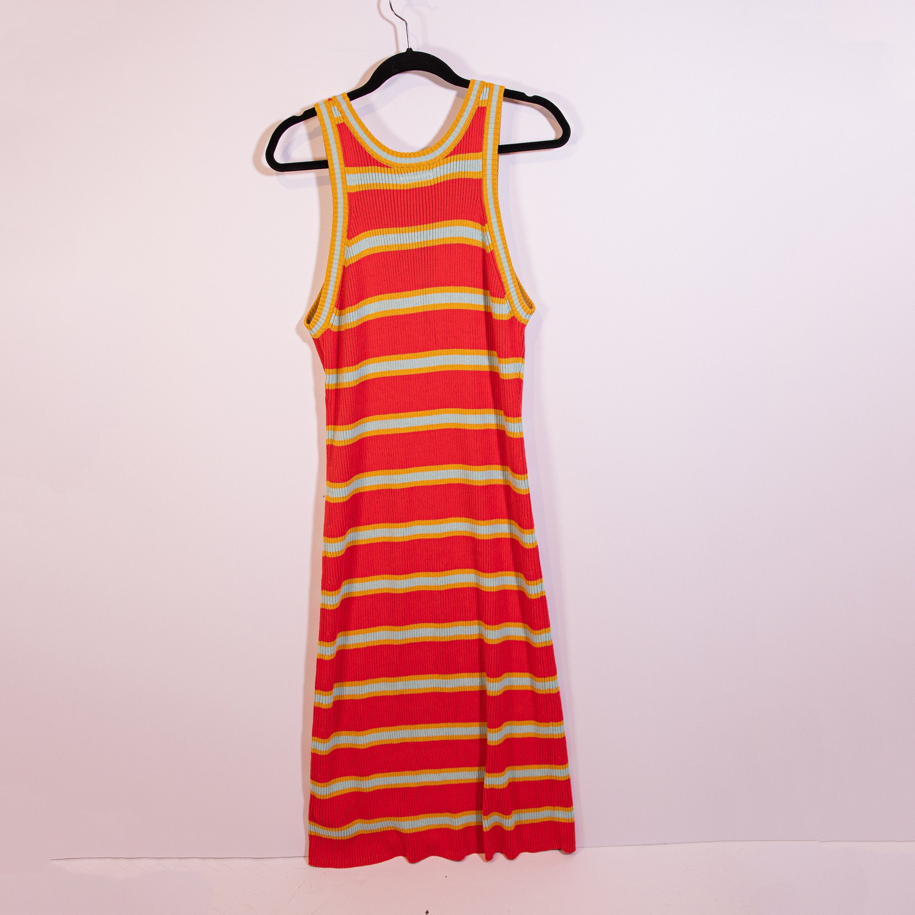 Mother The Chin Ups Crew Neck Cotton Blend Ribbed Knit Stretch Midi Dress Red XL