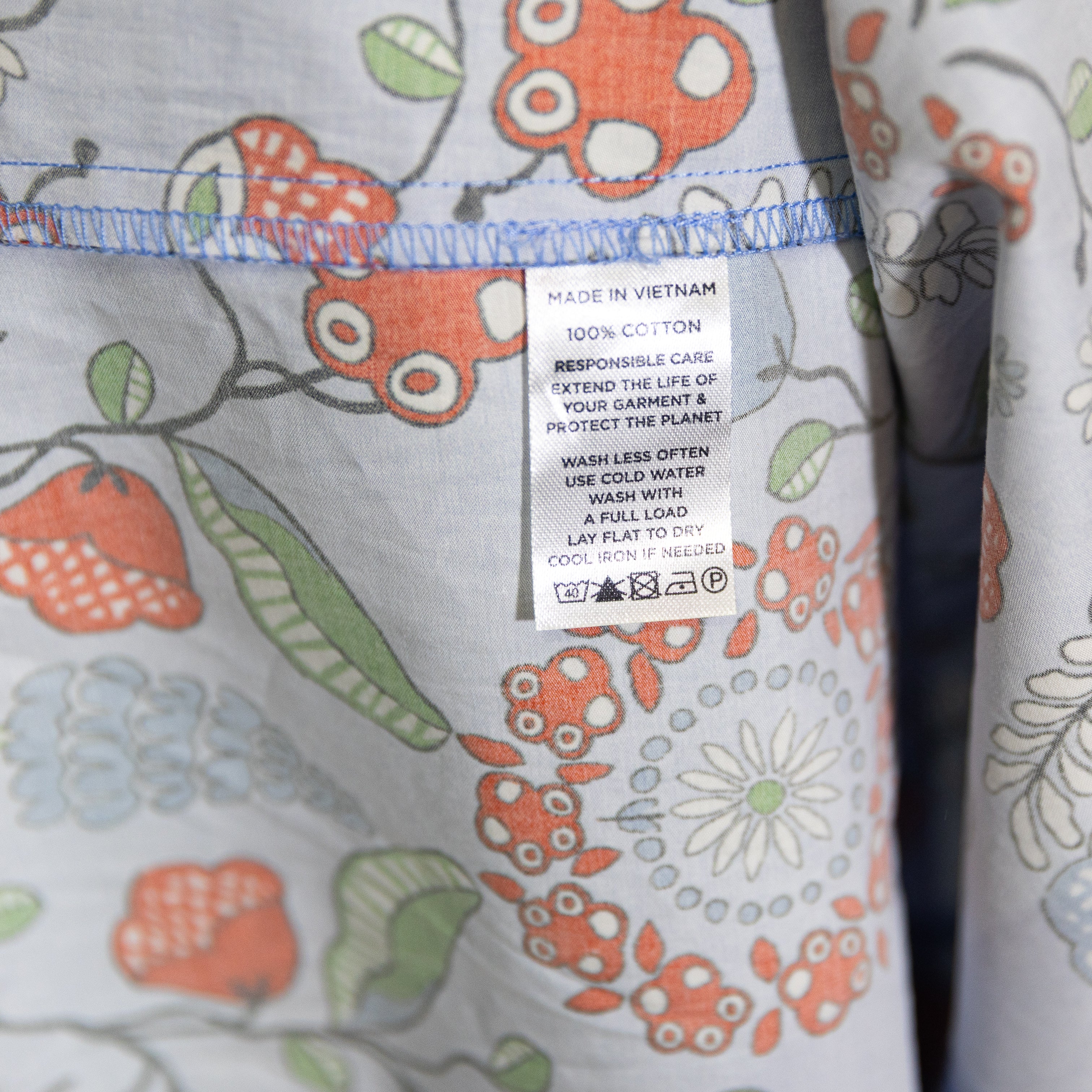 Hill House Home Margot Cotton Poplin Swedish Floral Blue Multi Midi Dress Small