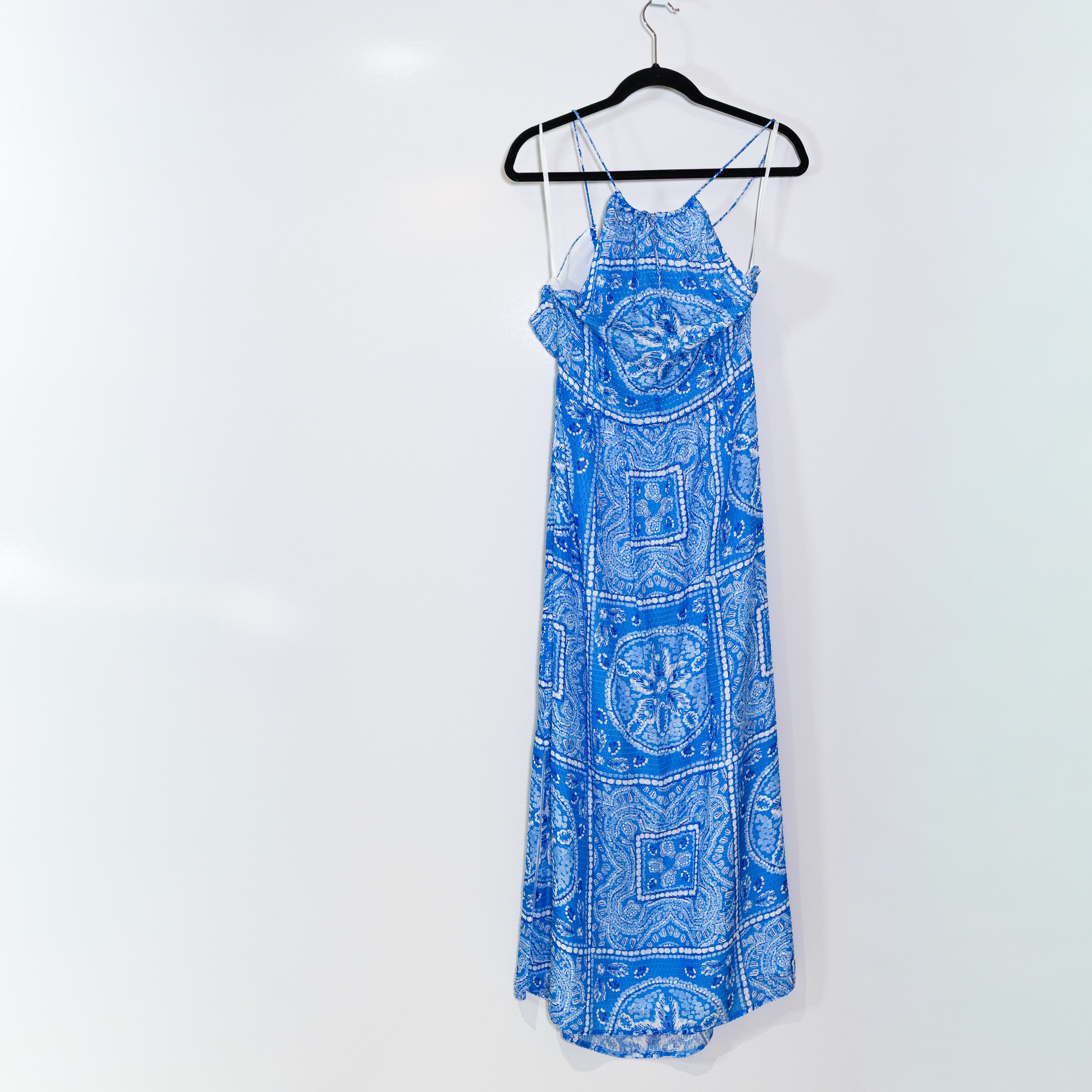 Vineyard Vines Silk Chiffon Sand Dollar Halter Neck Sleeveless Maxi Dress Blue 8