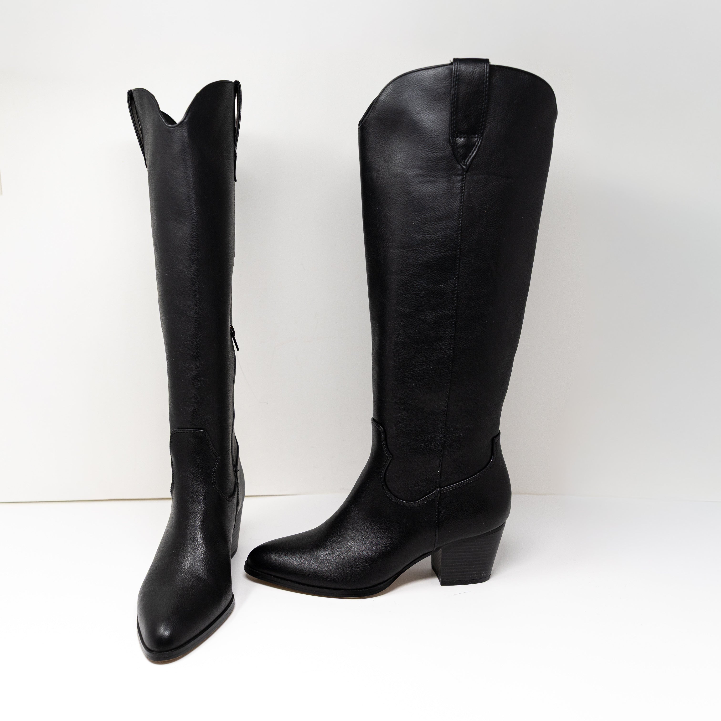 NEW Ann Taylor Loft Faux Vegan Leather Stacked Heel Pull On Western Boots Shoes