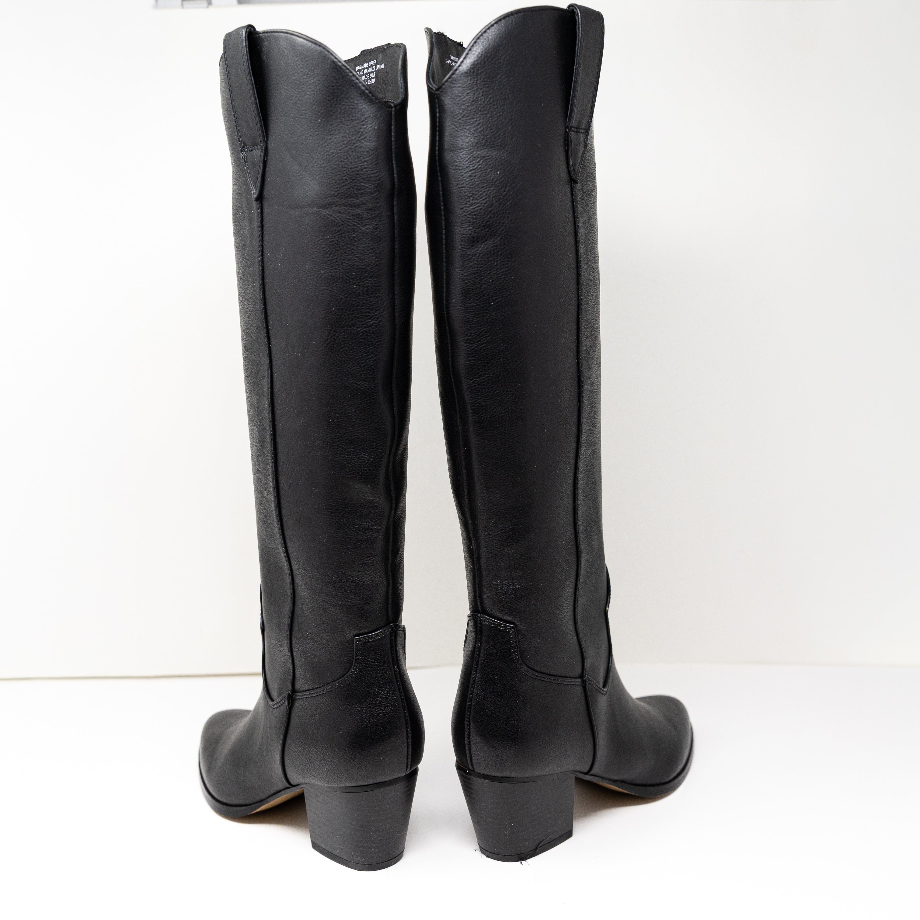 NEW Ann Taylor Loft Faux Vegan Leather Stacked Heel Pull On Western Boots Shoes