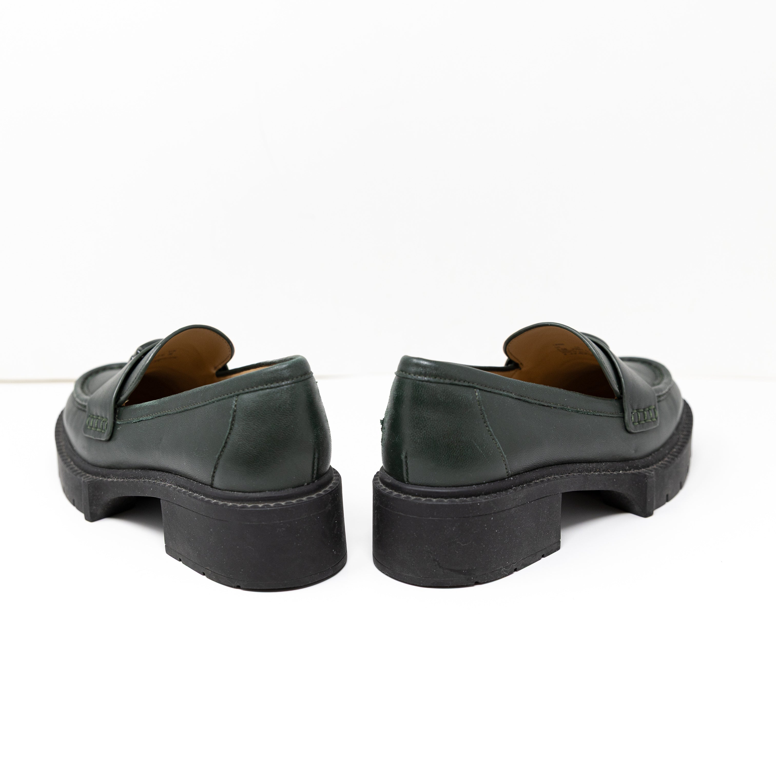 NEW Coach Leah Genuine Leather Lug Sole Slip On Loafers Flats Shoes Green 5.5