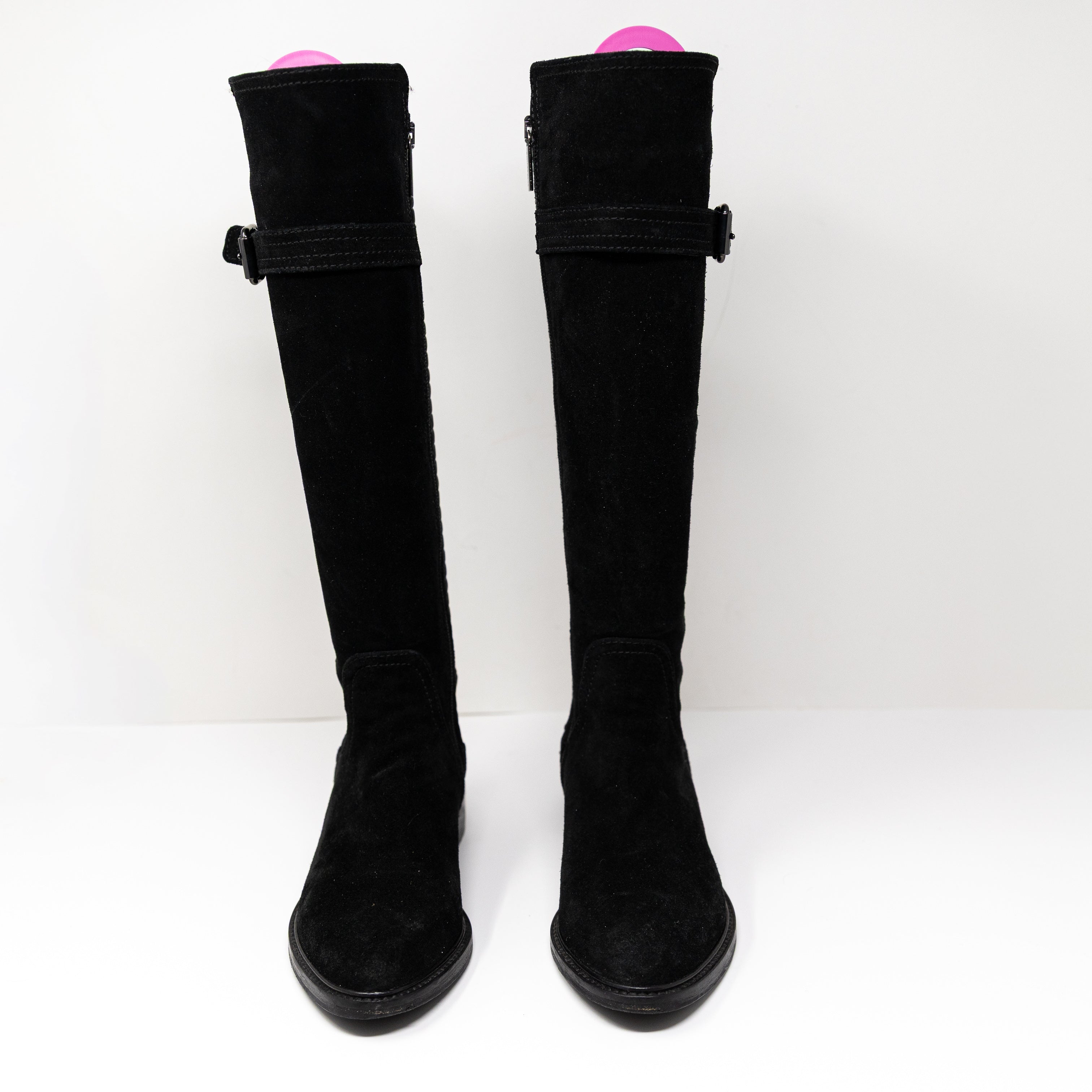 Aquatalia Gael Genuine Suede Stretch Panel Knee High Riding Boots Shoes Black 5
