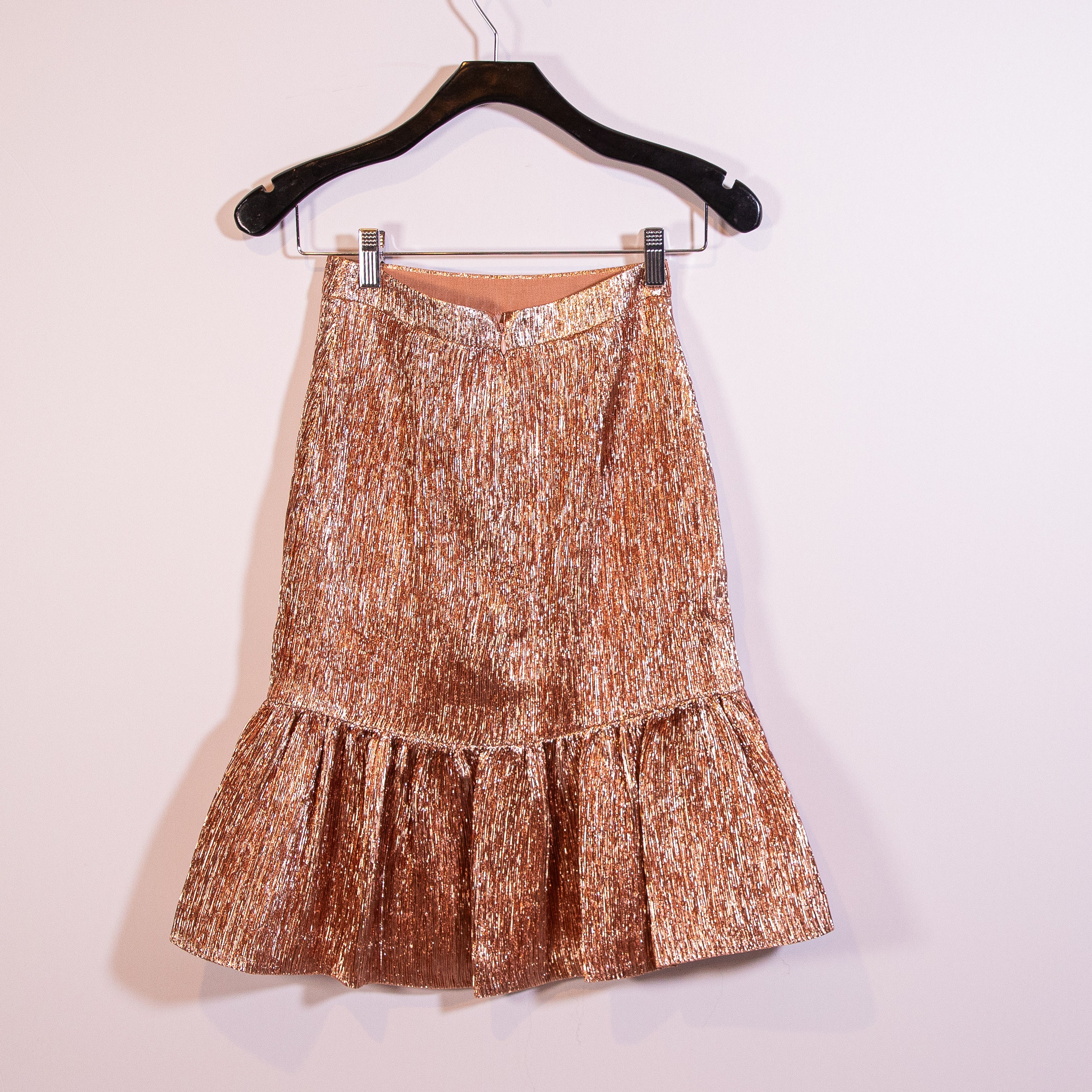 J. Crew Collection Rose Gold Metallic Sparkle Pleated Fluted Ruffle Skirt 000