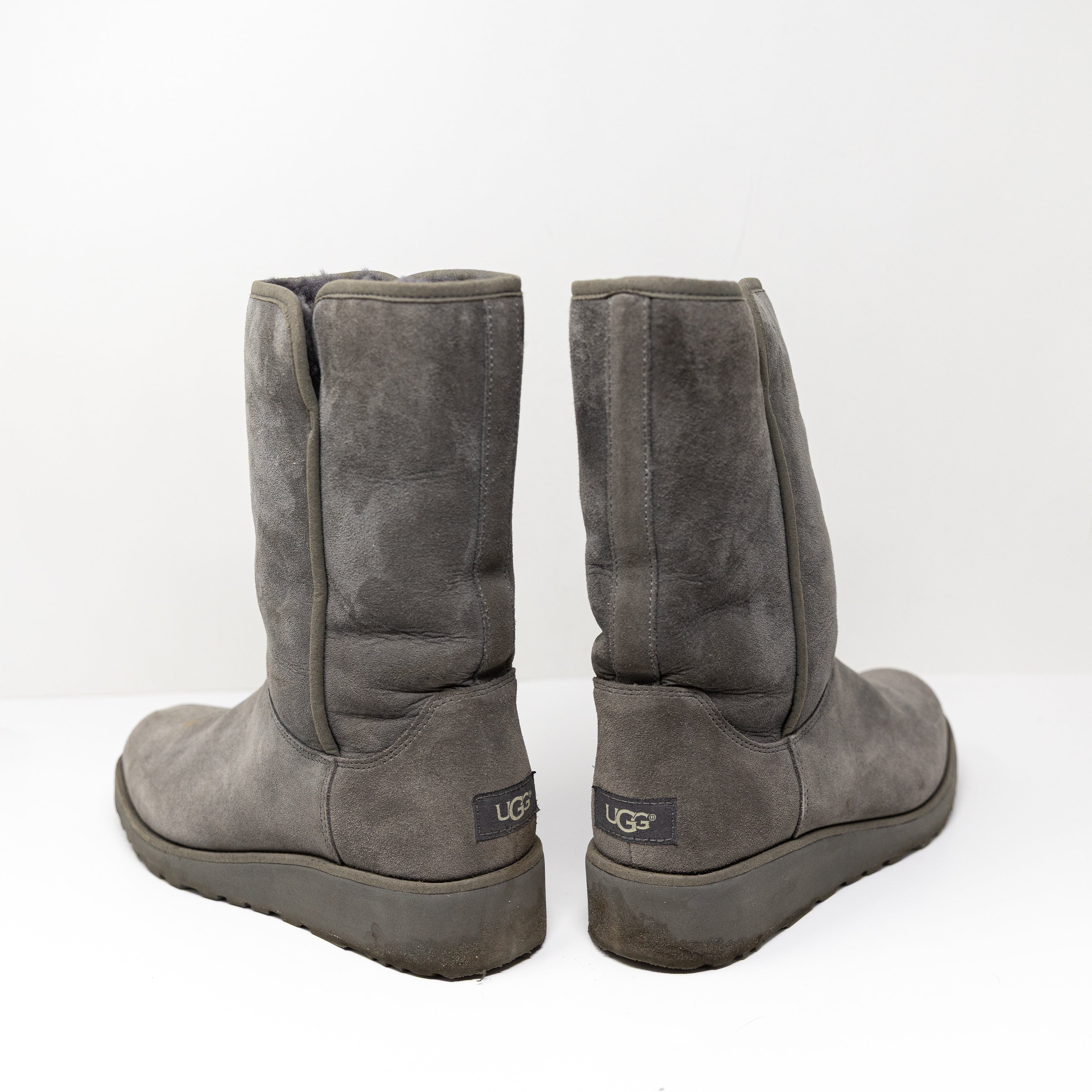 Ugg Women's Amie Slim Short Wedge Suede Shearling Lined Boots Shoes Grey 10