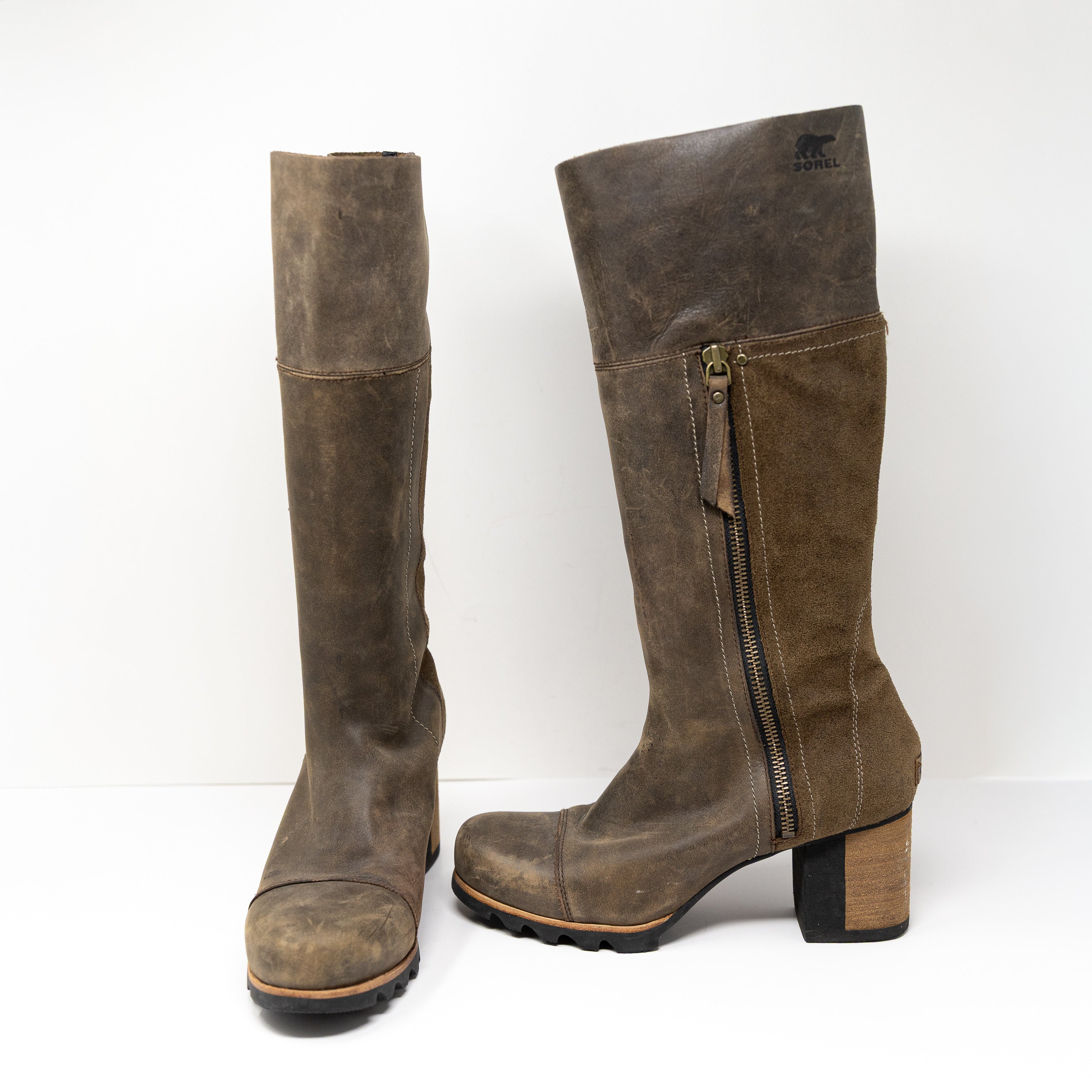 Sorel Addington Waterproof High Heel Tall Knee High Leather Boots Shoes Neutral