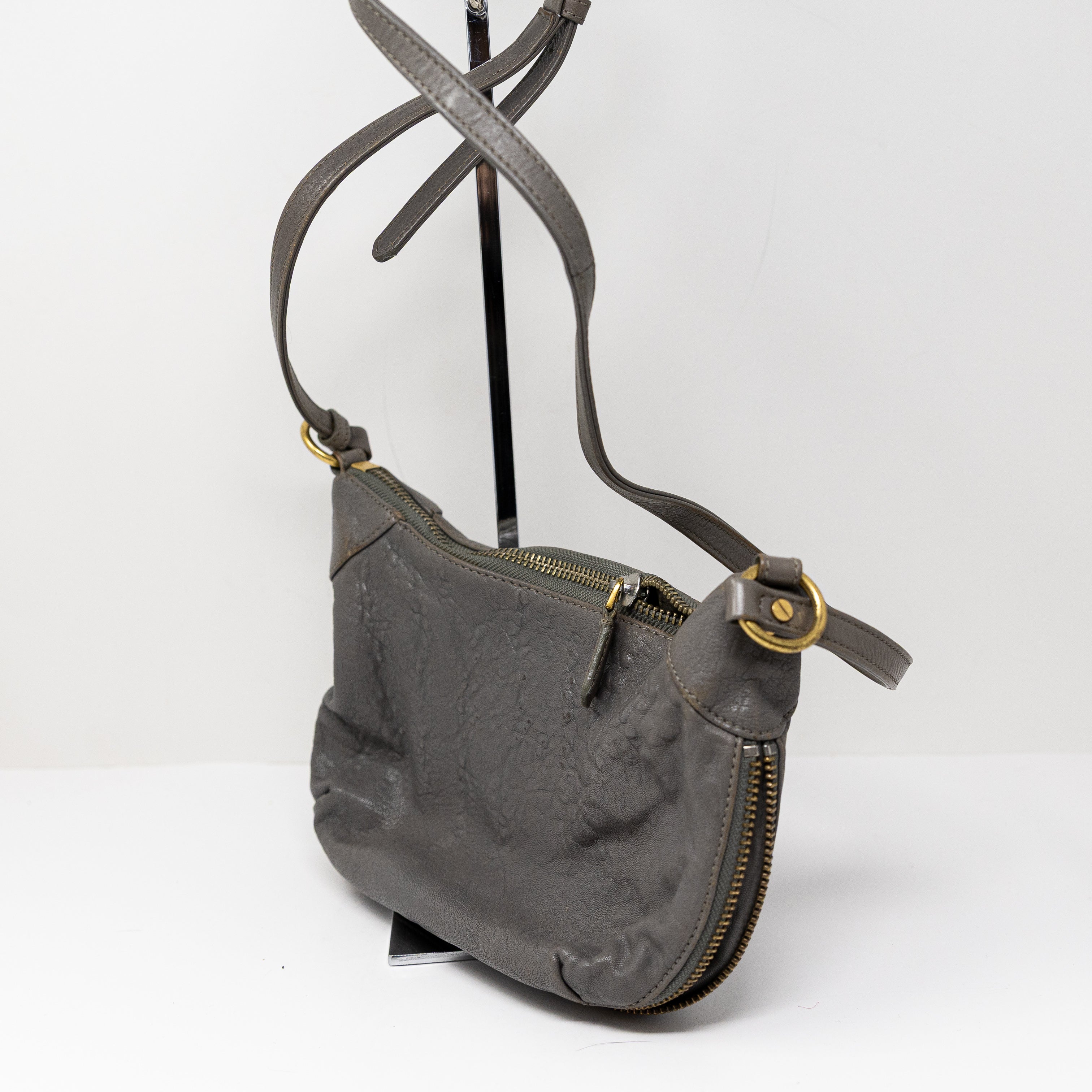 Marc Jacobs Genuine Leather Convertible Crossbody Shoulder Purse Bag Gray Gold