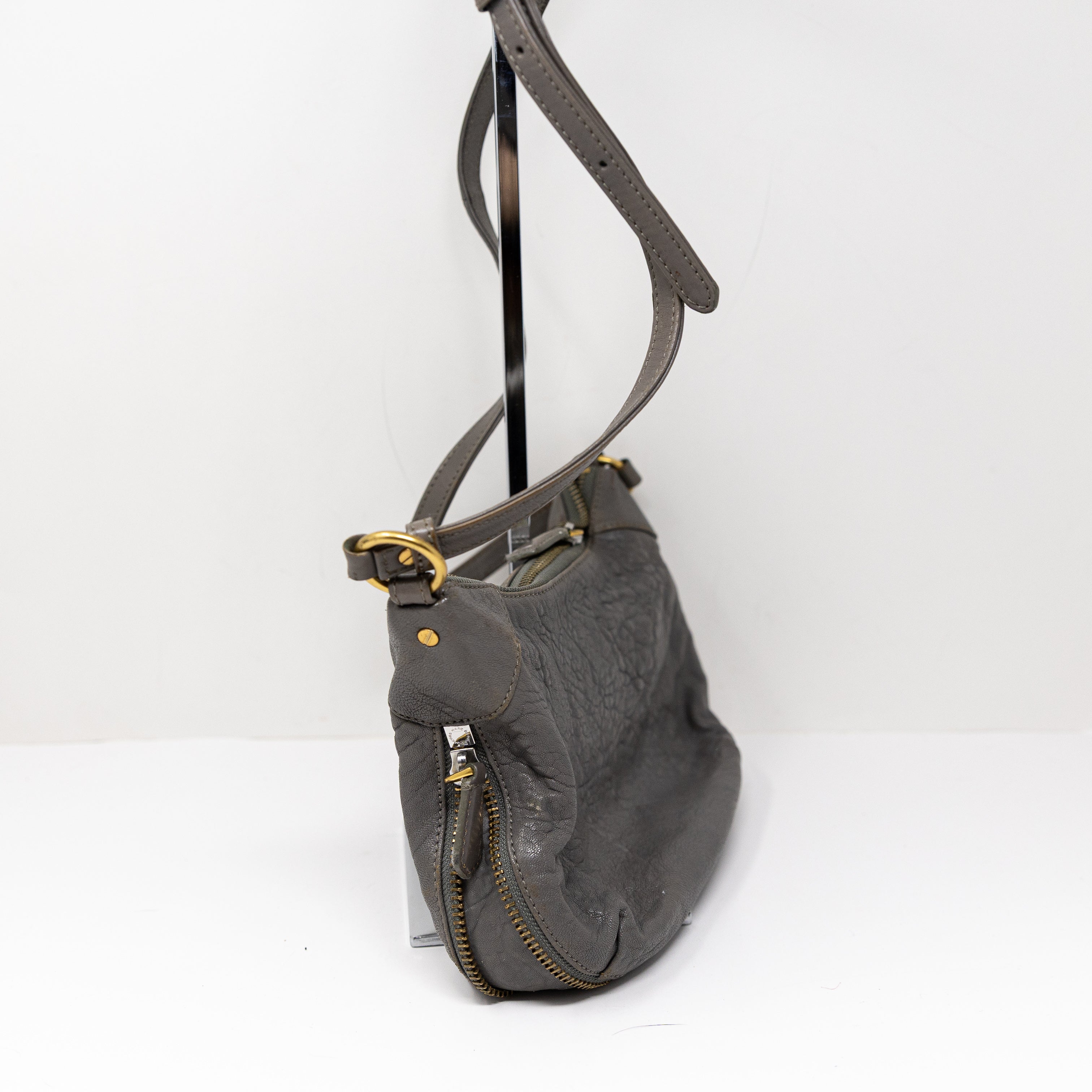 Marc Jacobs Genuine Leather Convertible Crossbody Shoulder Purse Bag Gray Gold