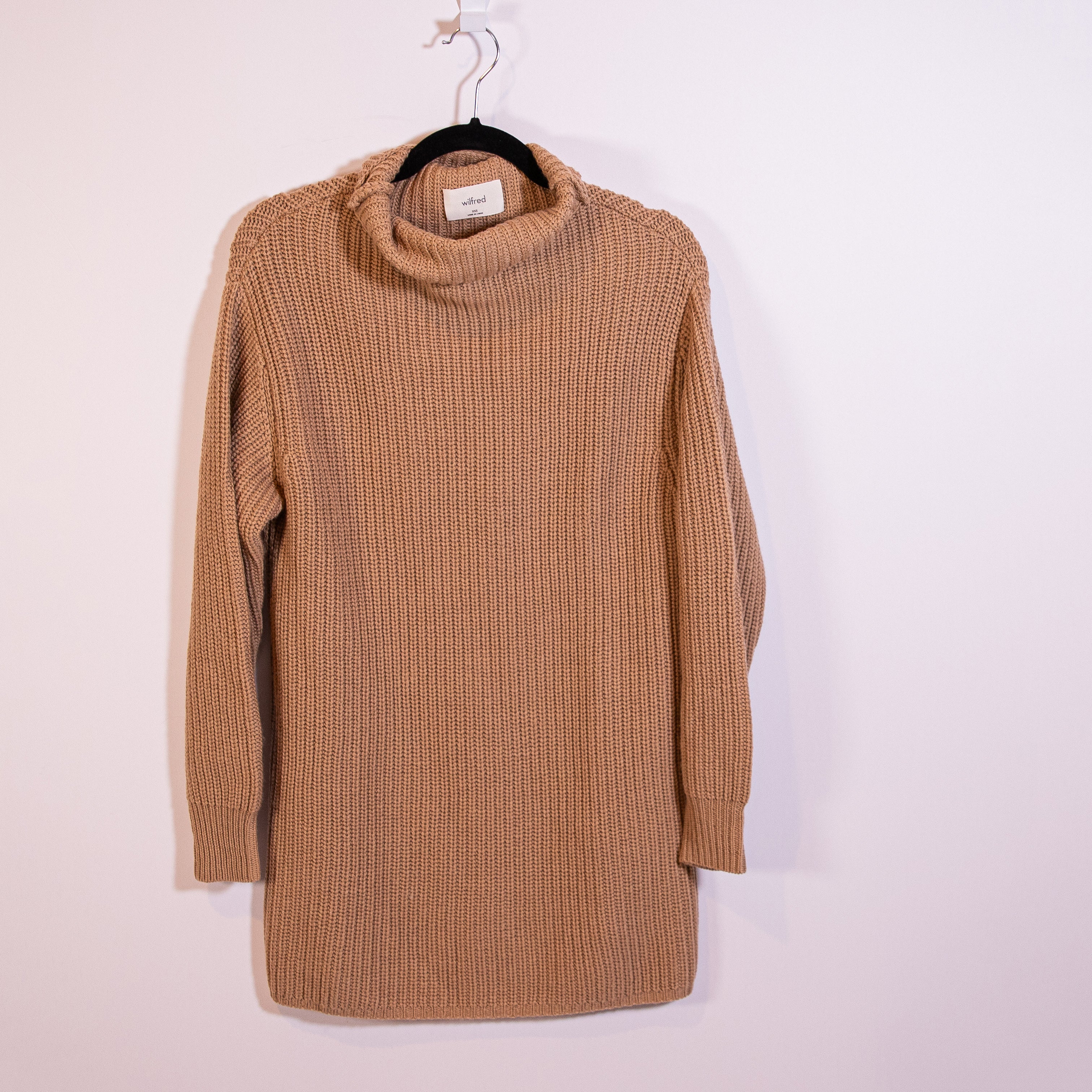 Wilfred Aritzia Montpellier Merino Wool Knit Stretch Turtleneck Sweater Dress