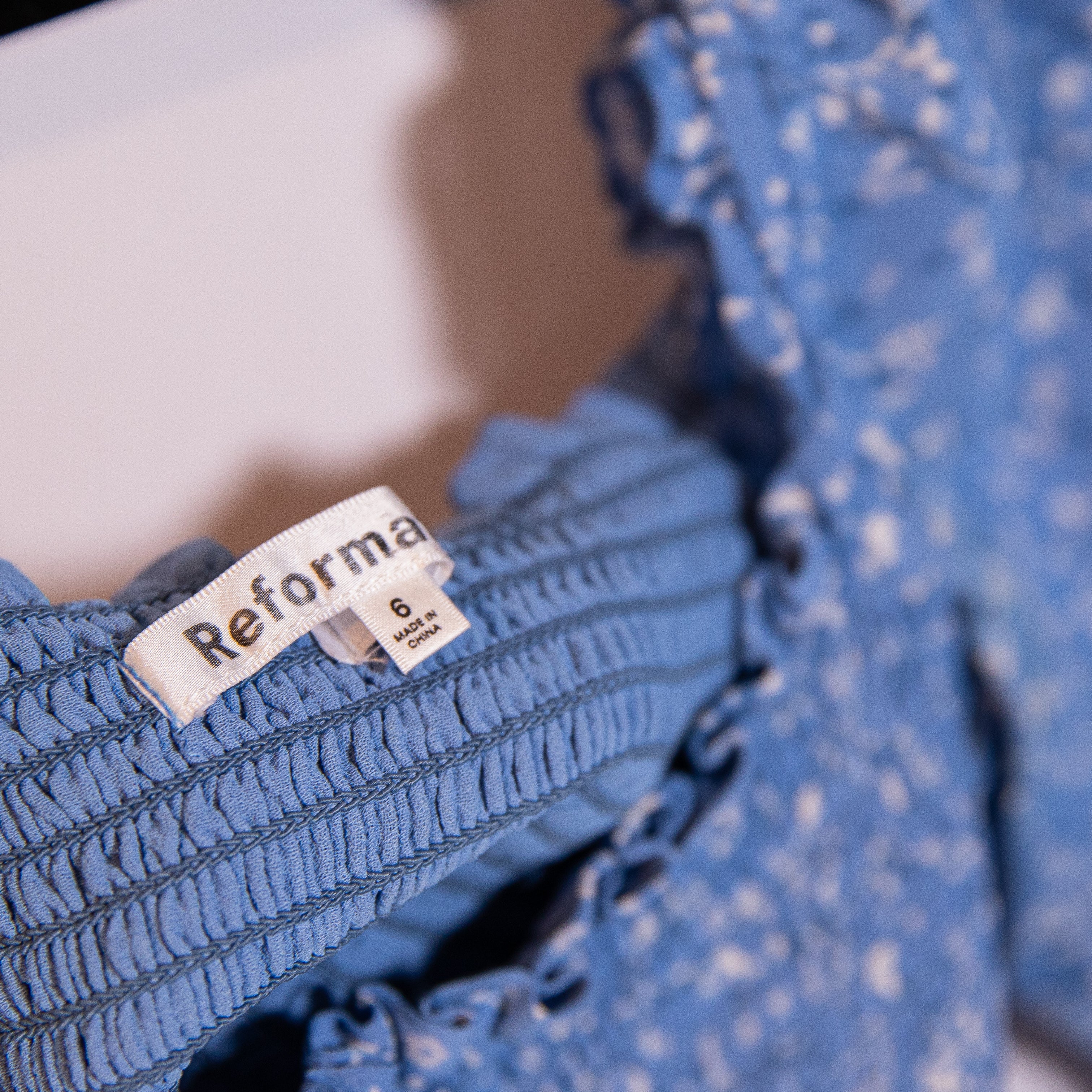 Reformation Elle Chiffon Smocked Bodice Half Sleeve Mini Pullover Dress Lassen 6