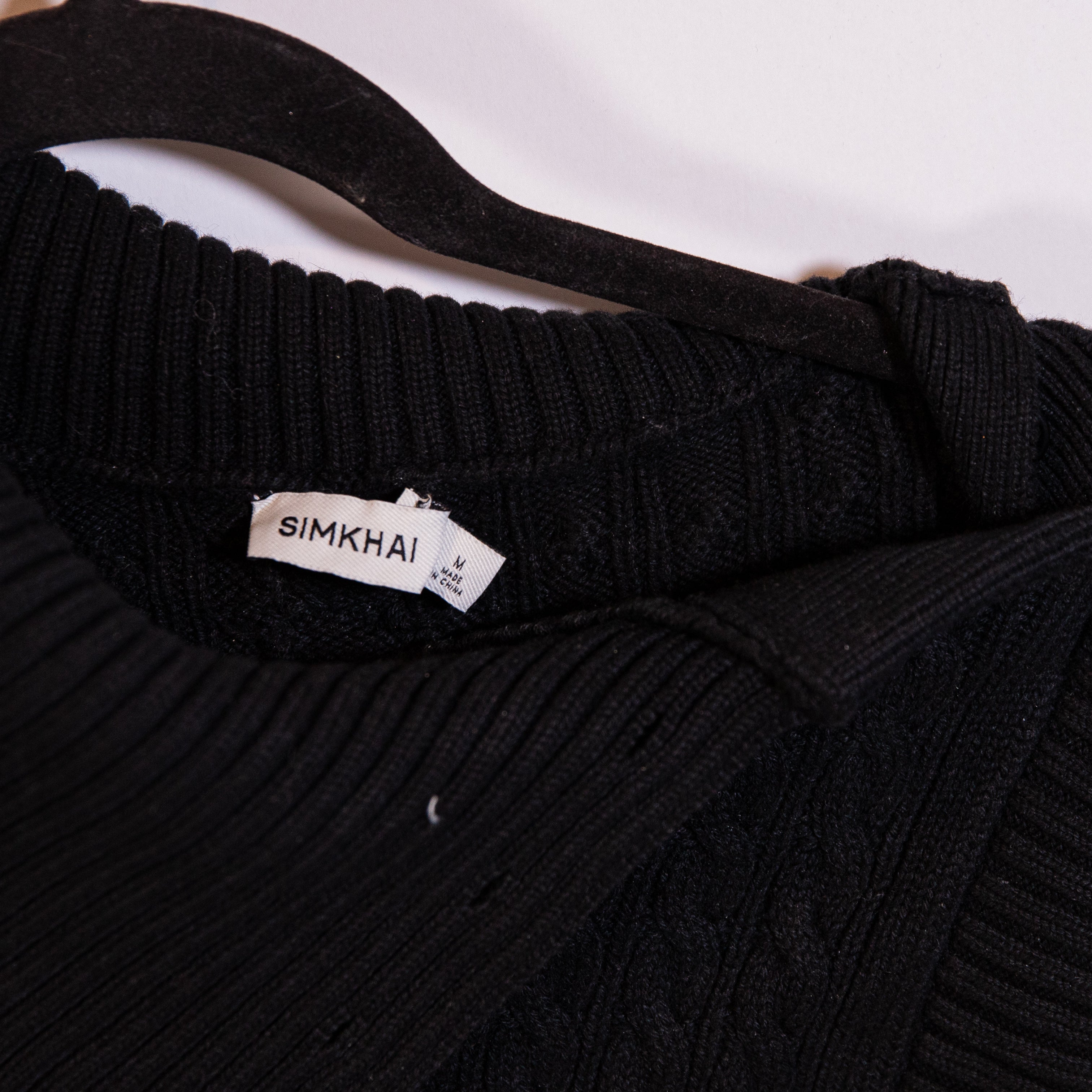 Simkhai Linnea Combo Cotton Poplin Wool Knit Overlay Long Sleeve Sweater Black M