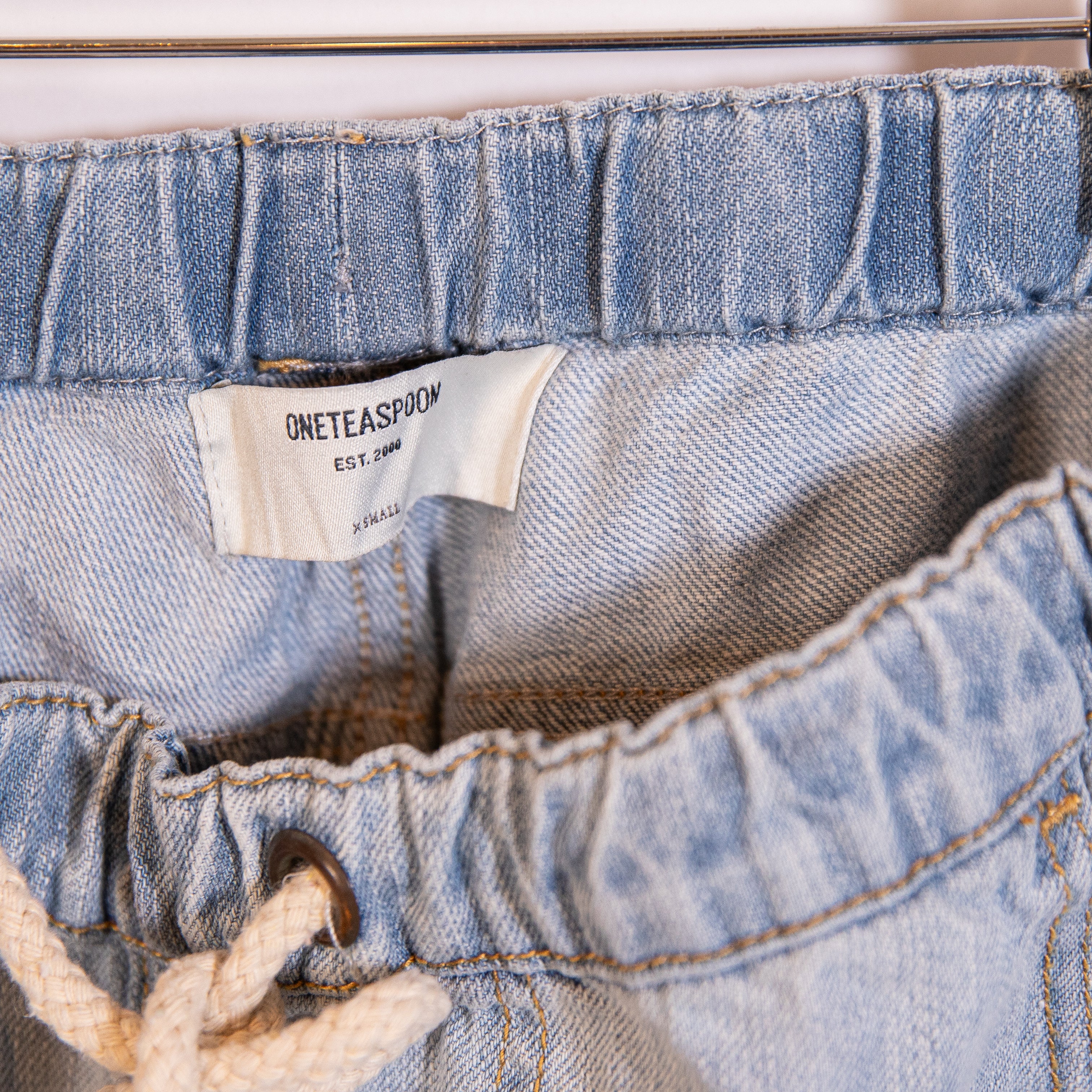 One Teaspoon Shabbies Drawstring Boyfriend Straight Cotton Denim Jeans Hustler