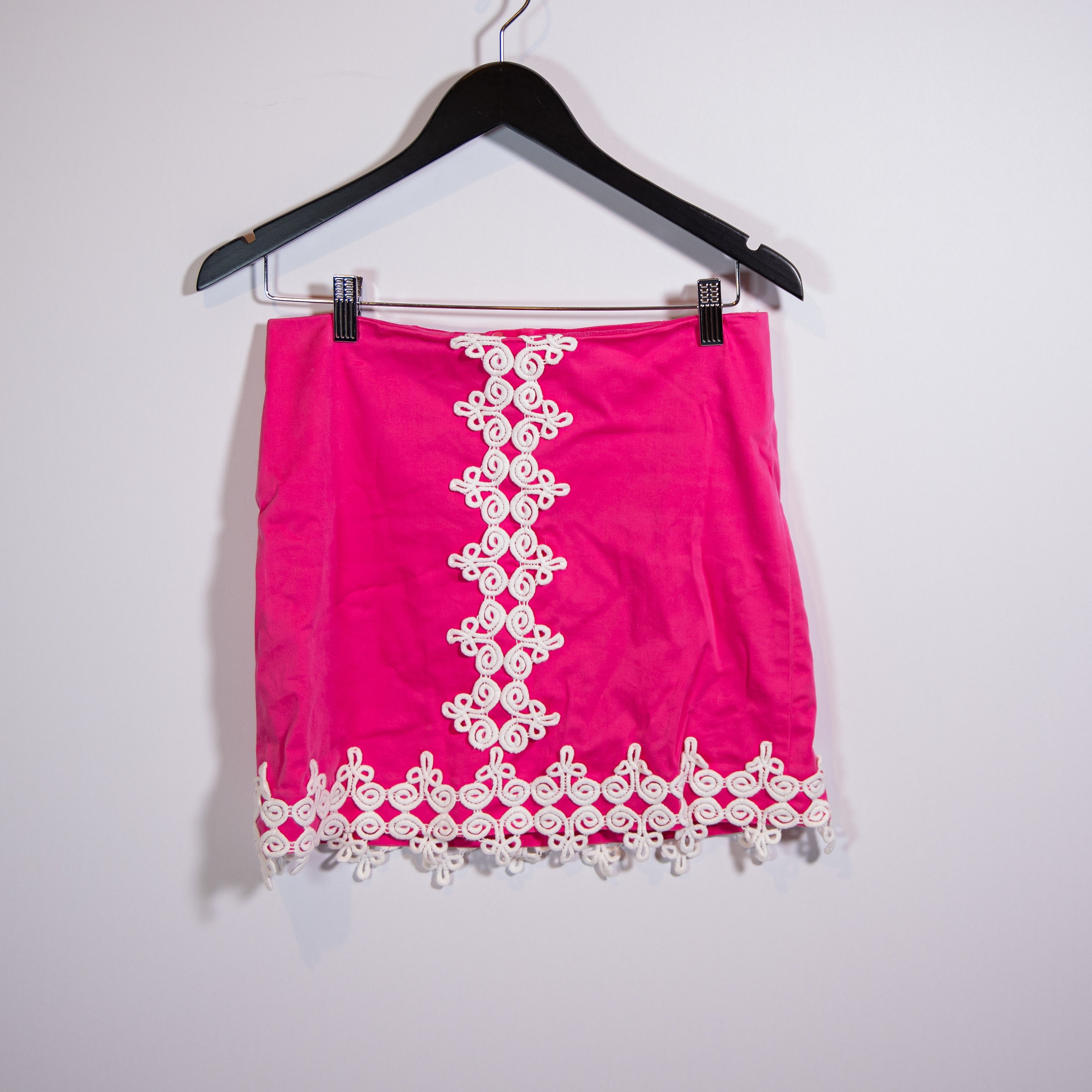 Lilly Pulitzer Vintage White Label Lace Applique Cotton Stretch Mini Skirt Pink