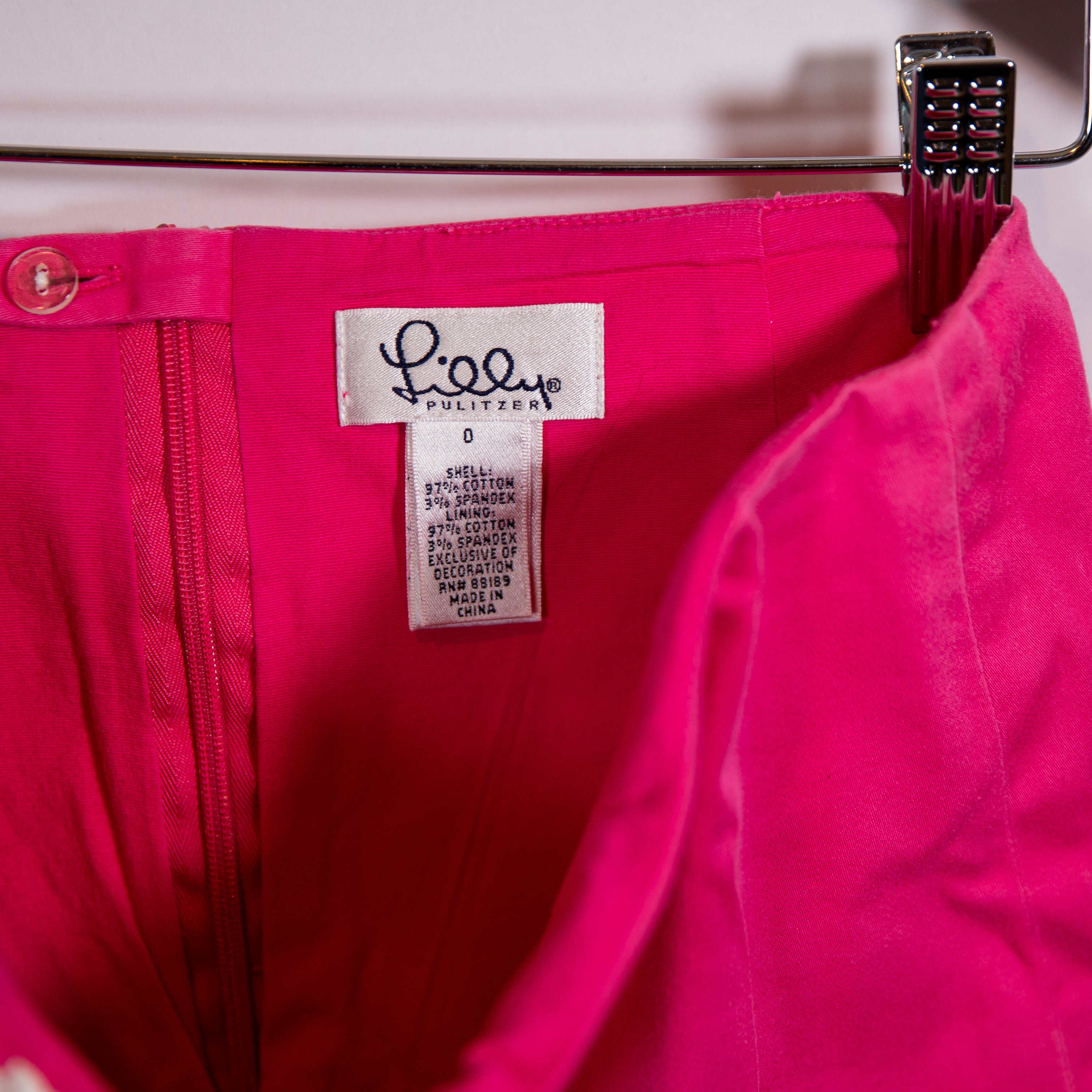 Lilly Pulitzer Vintage White Label Lace Applique Cotton Stretch Mini Skirt Pink