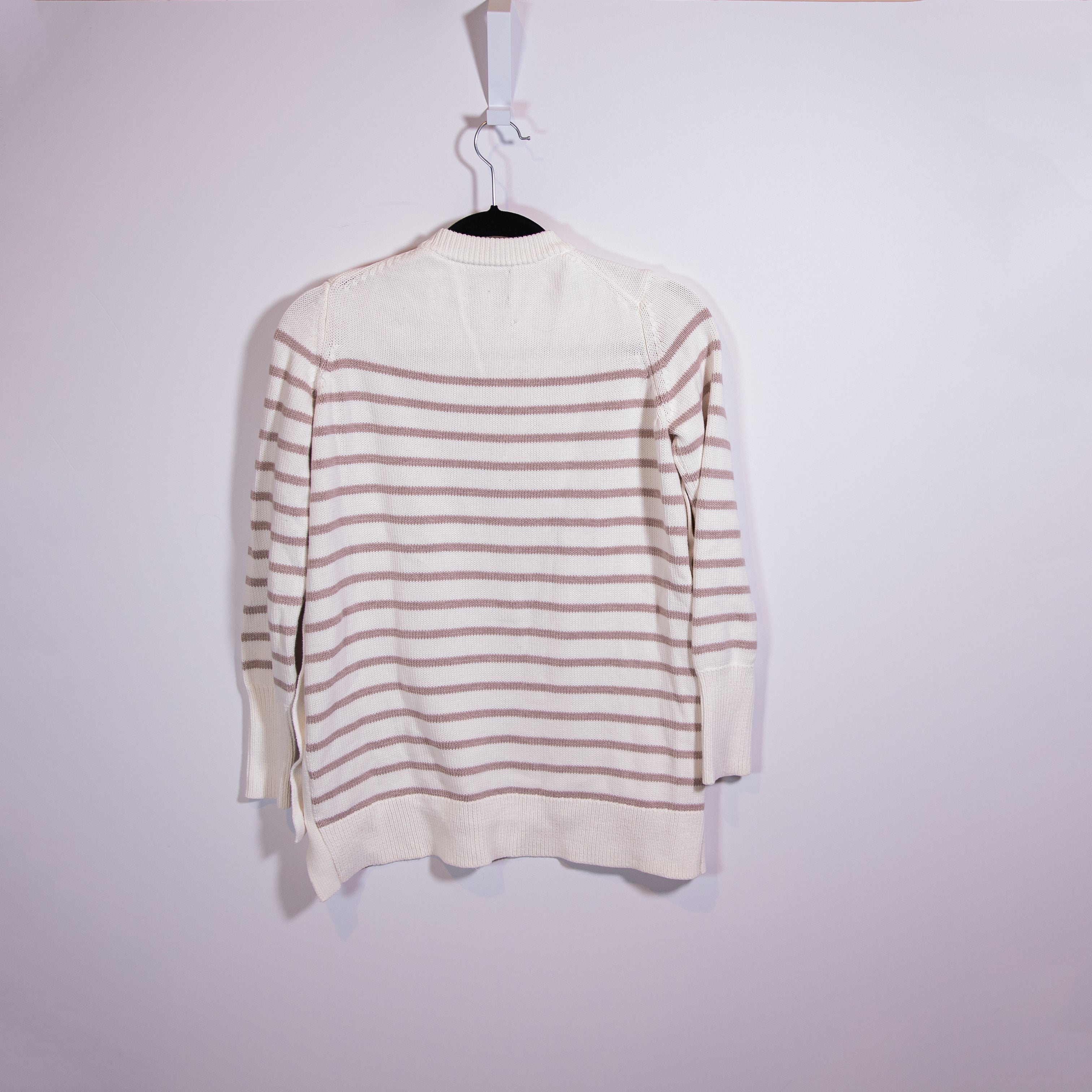 Tuckernuck Bar Harbor Beige Stripe Cotton Knit Stretch Button Side Sweater XXS