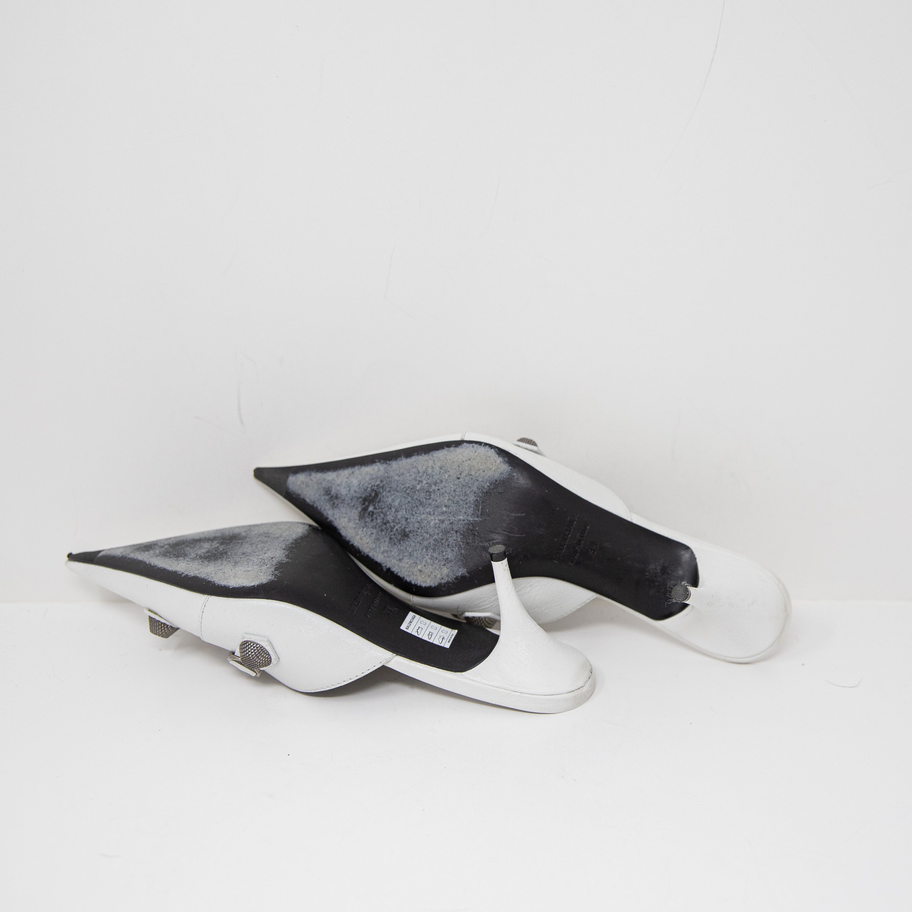 Balenciaga Cagole Studded Embellished Genuine Leather Pointed Toe Heels Mules 9