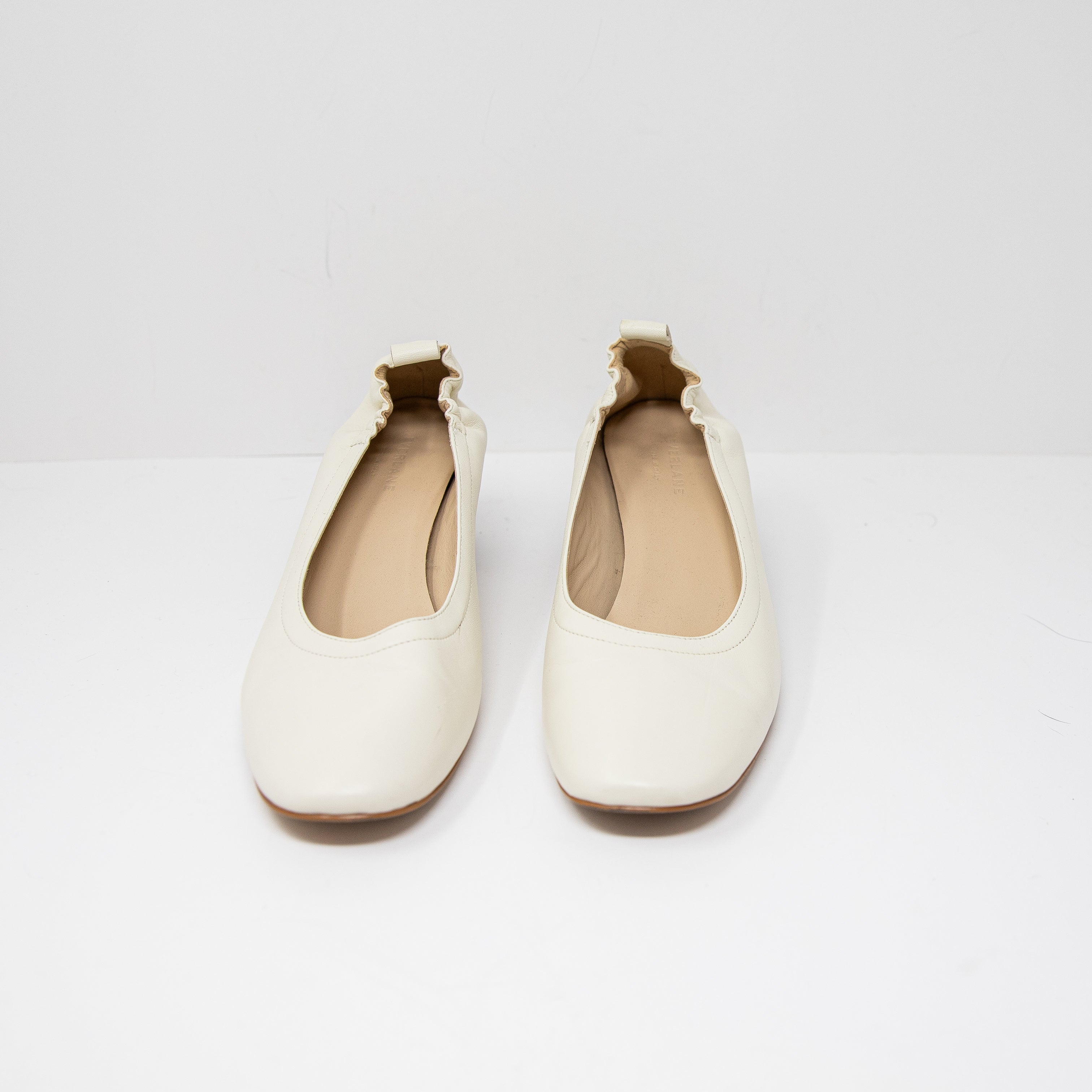 Everlane The Day Heel Genuine Leather Round Toe Slip On Pumps Shoes Ivory 11