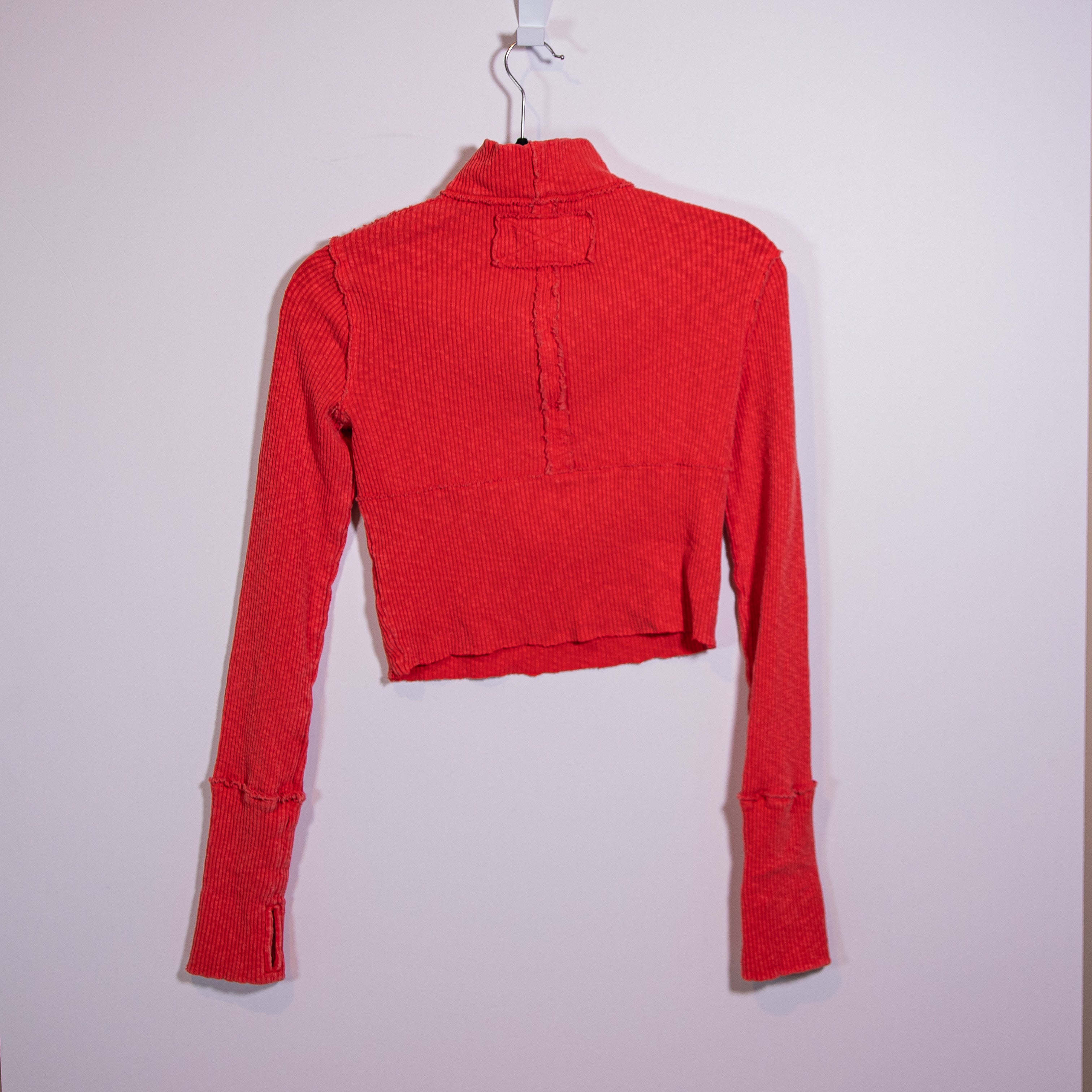 Free People Midnight Half Zip V Neck Pullover Ribbed Sweater High Risk Red XS