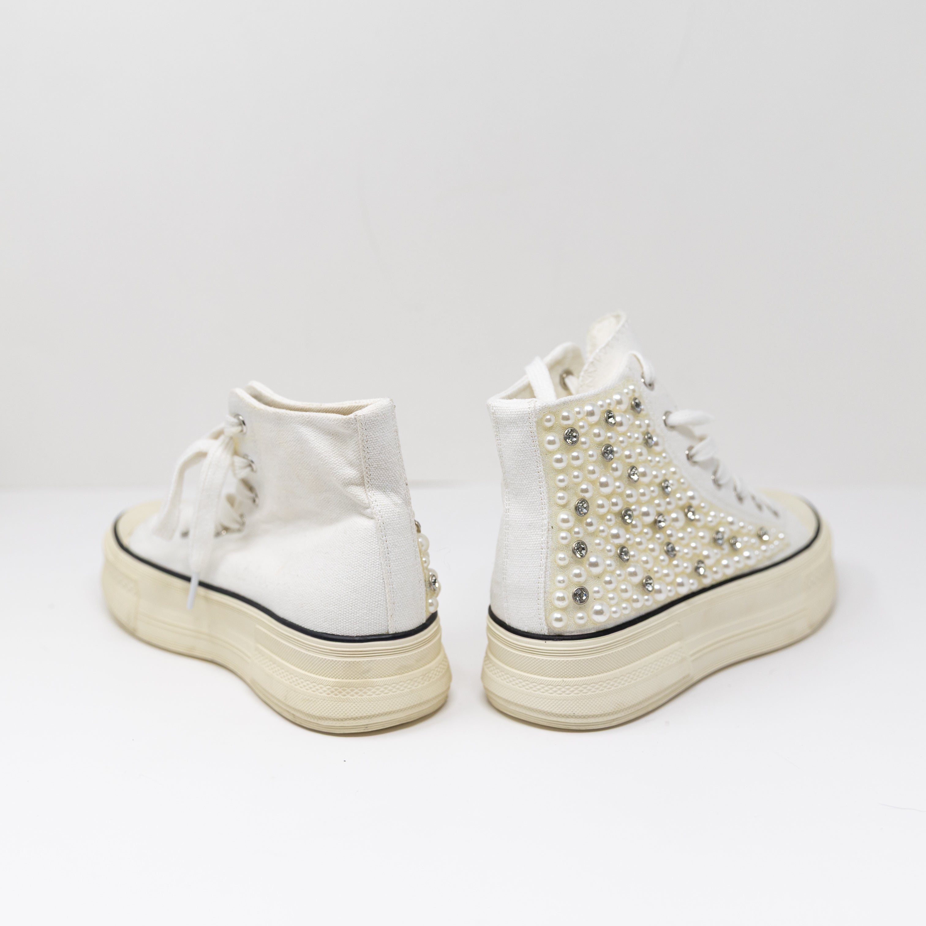 NEW Azalea Wang Saisha Pearl Crystal Beaded High Top Platform Sneaker Shoes 7