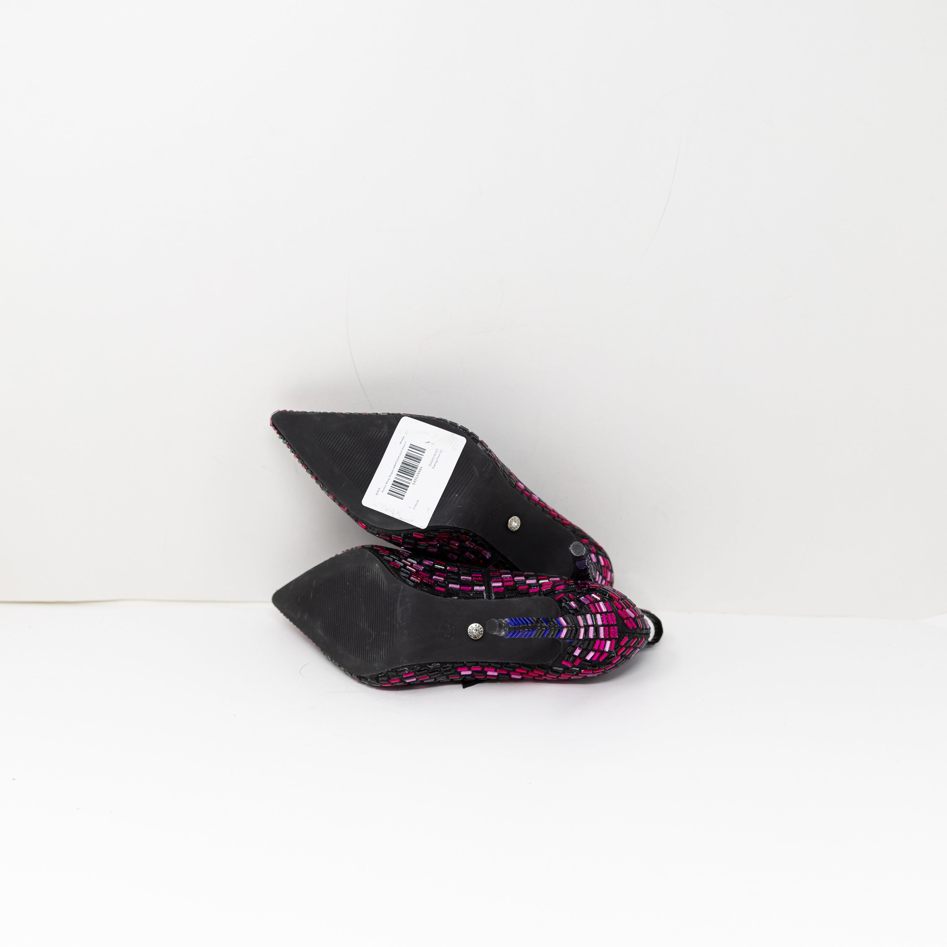 NEW Azalea Wang Teagan Black Multi Rhinestone Crystal Ankle Strap Pump Heels 6.5