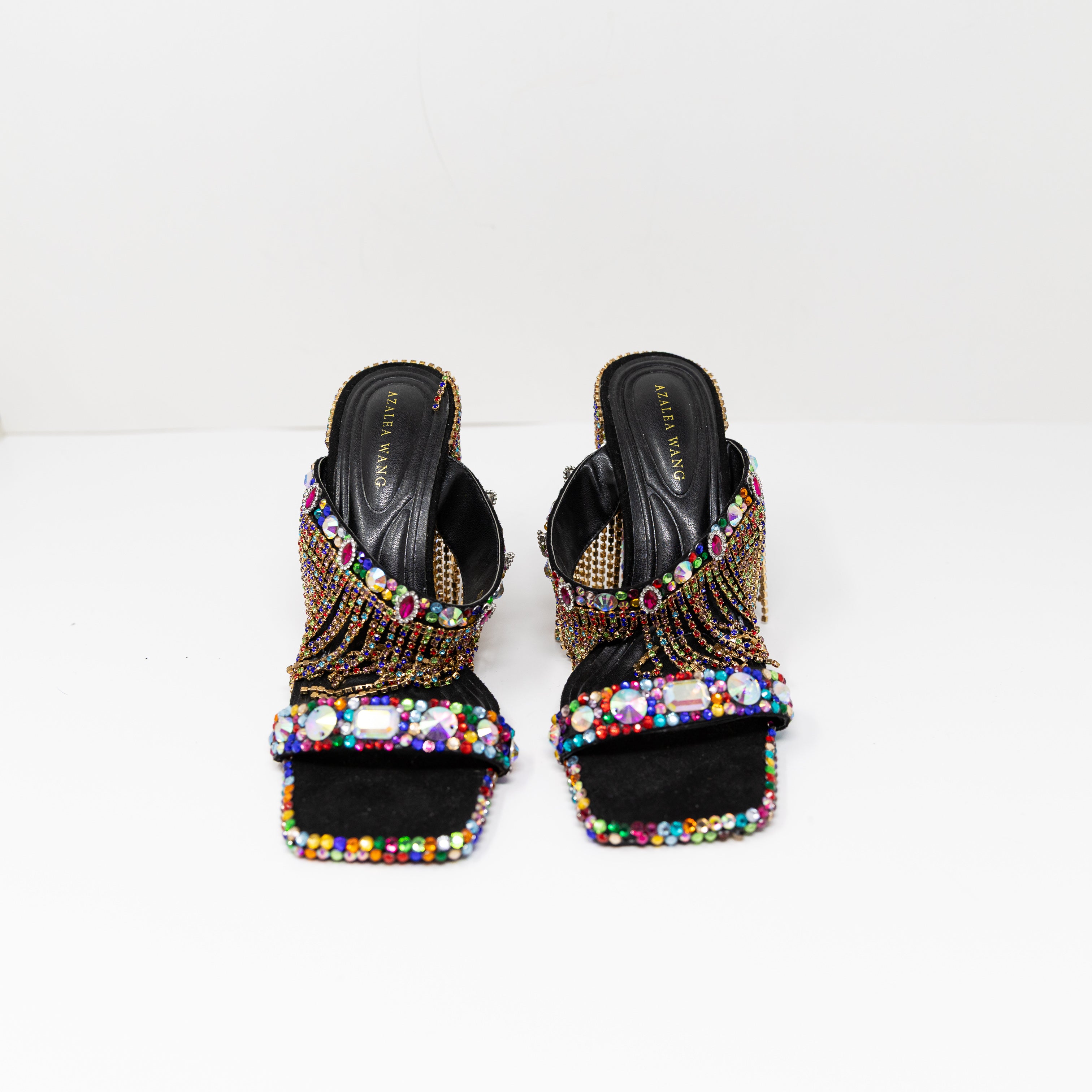 NEW Azalea Wang Spiced Multi Embellished Rhinestone Crystal Fringe High Heels