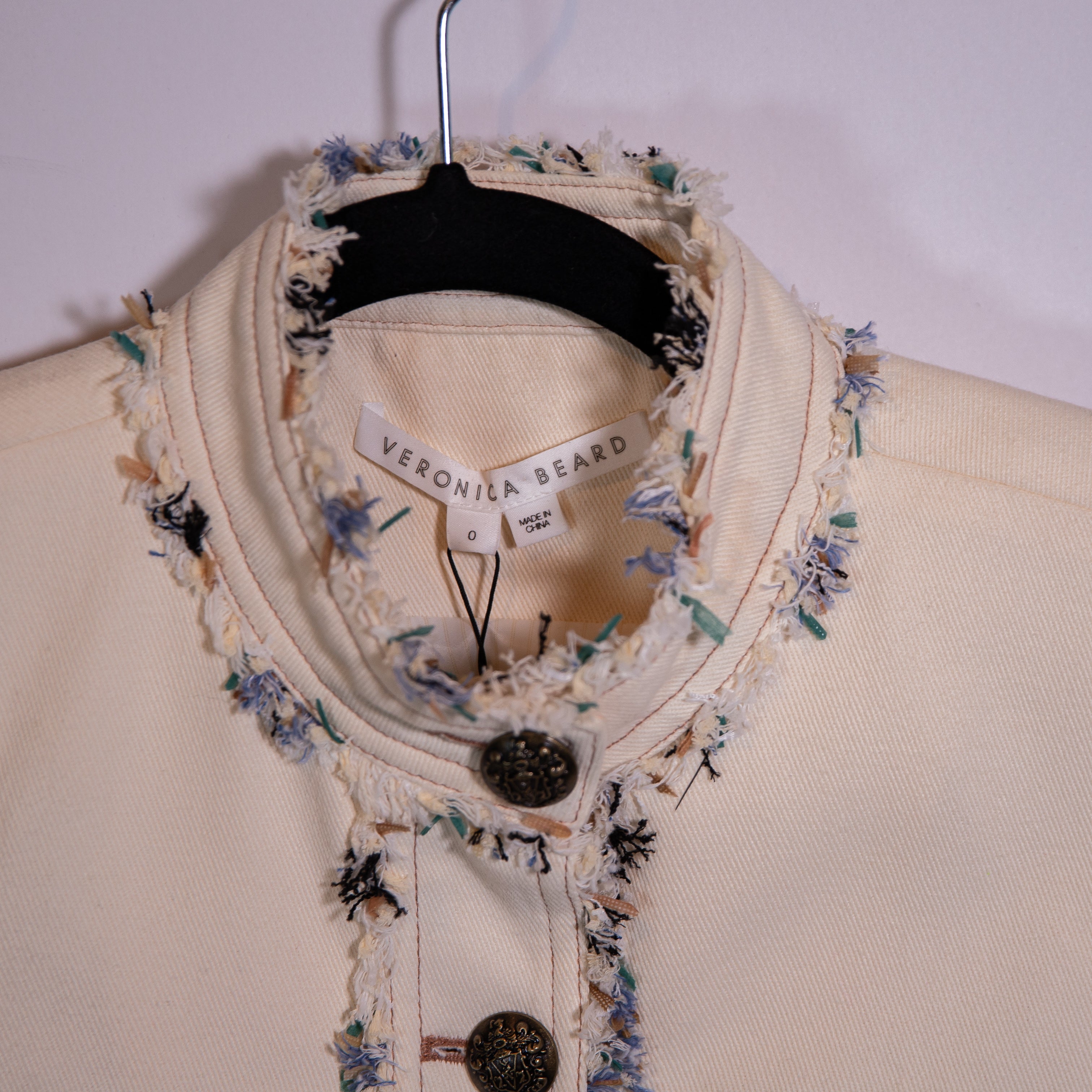 NEW Veronica Beard Darren Cotton Tweed Boucle Textured Jacket Ecru Multi 0