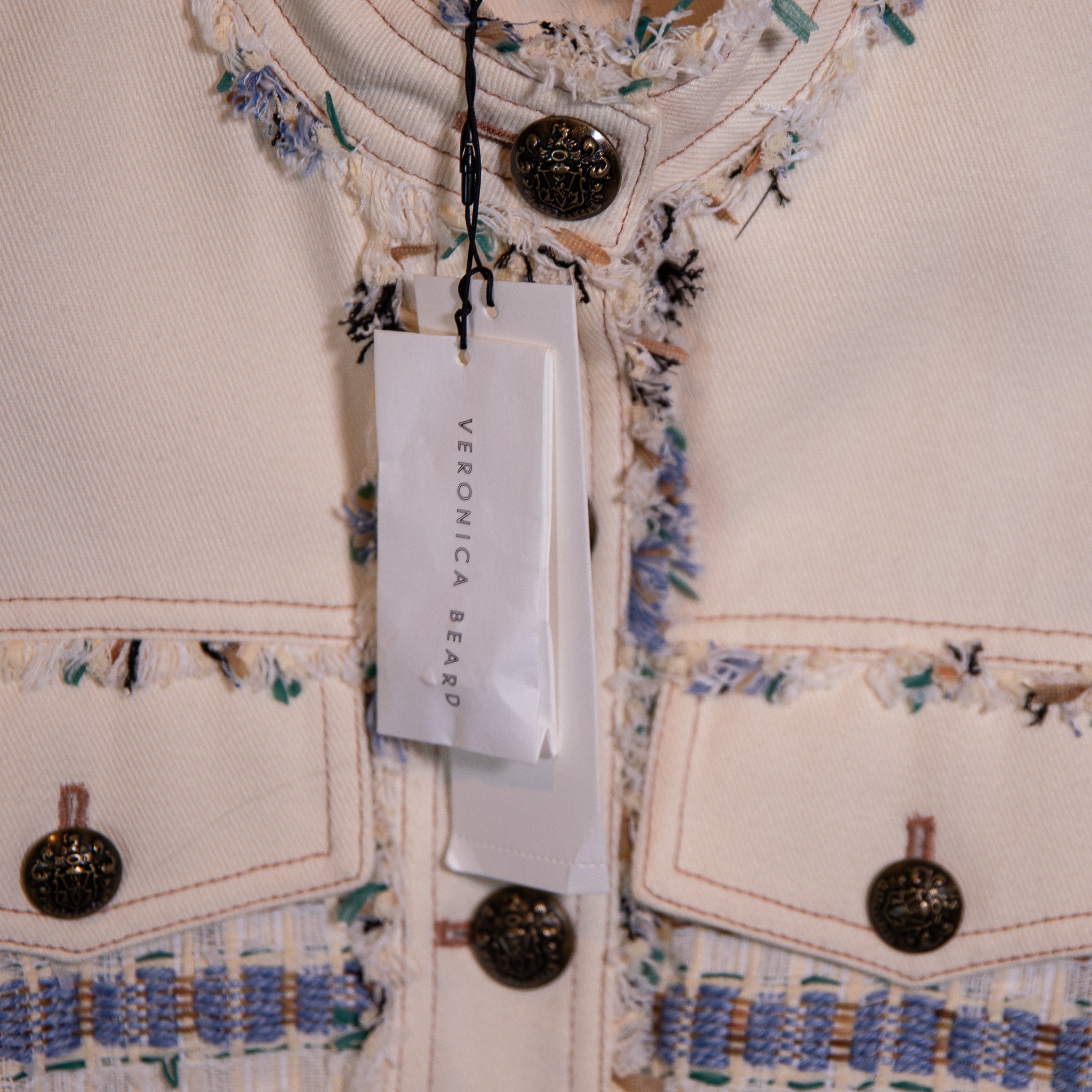 NEW Veronica Beard Darren Cotton Tweed Boucle Textured Jacket Ecru Multi 0