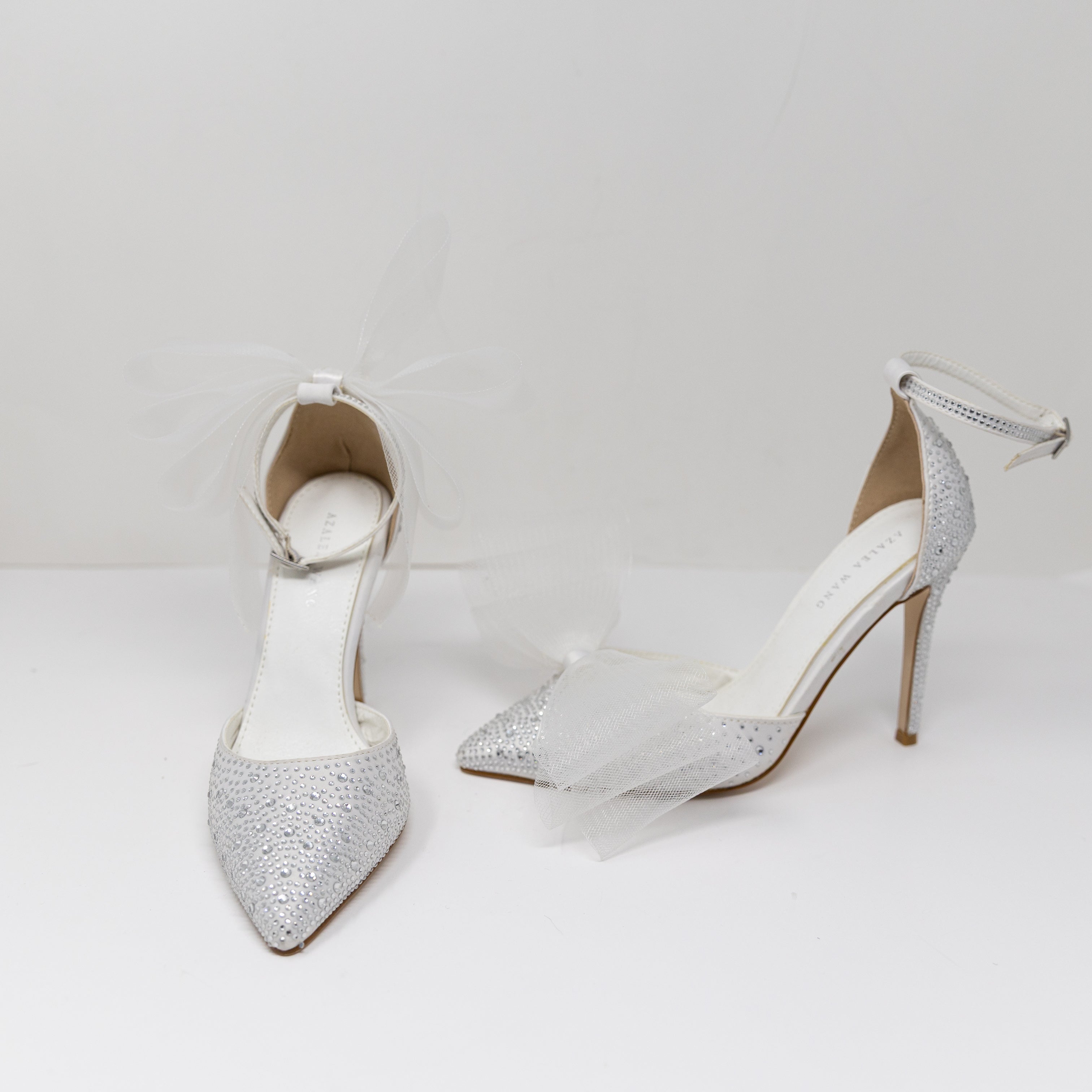 NEW Azalea Wang Sweetie Crystal Jewel Rhinestone Embellished Tulle Bow Heels 7