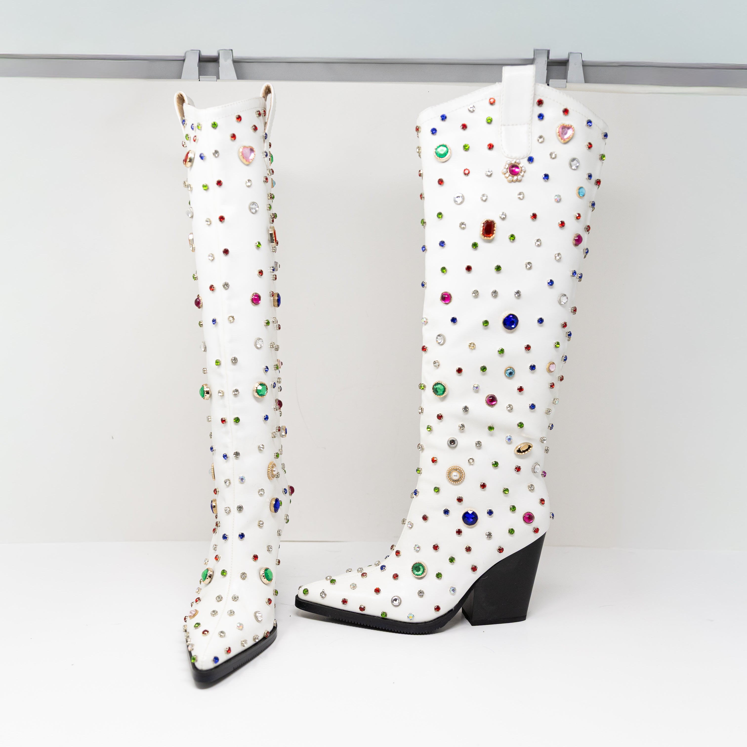NEW Azalea Wang Fuji Sweet Treat Multi Color Rhinestone Western Boots Shoes 6