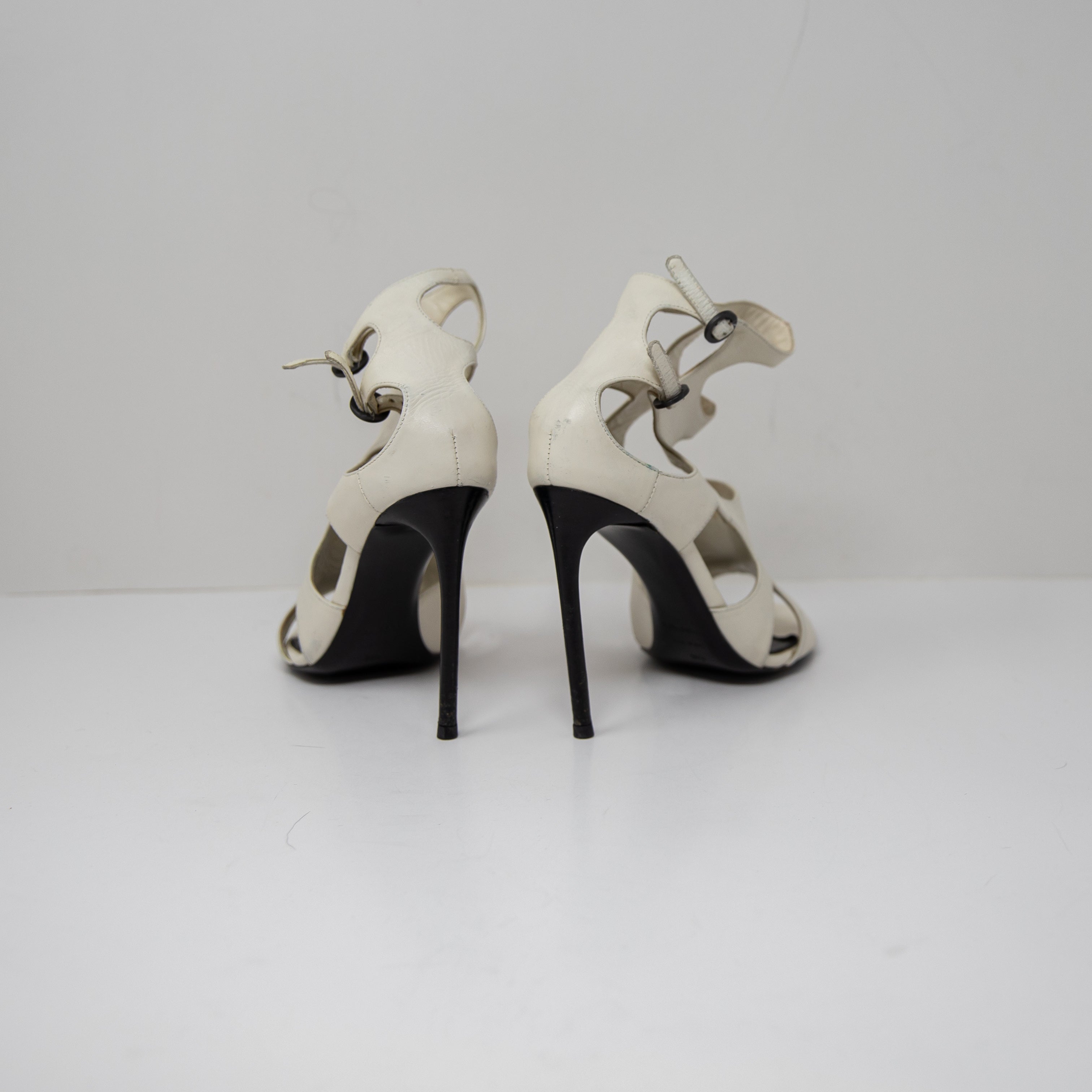 Tom Ford Genuine Leather Cut Out Open Toe High Heels Sandals Shoes White 6.5