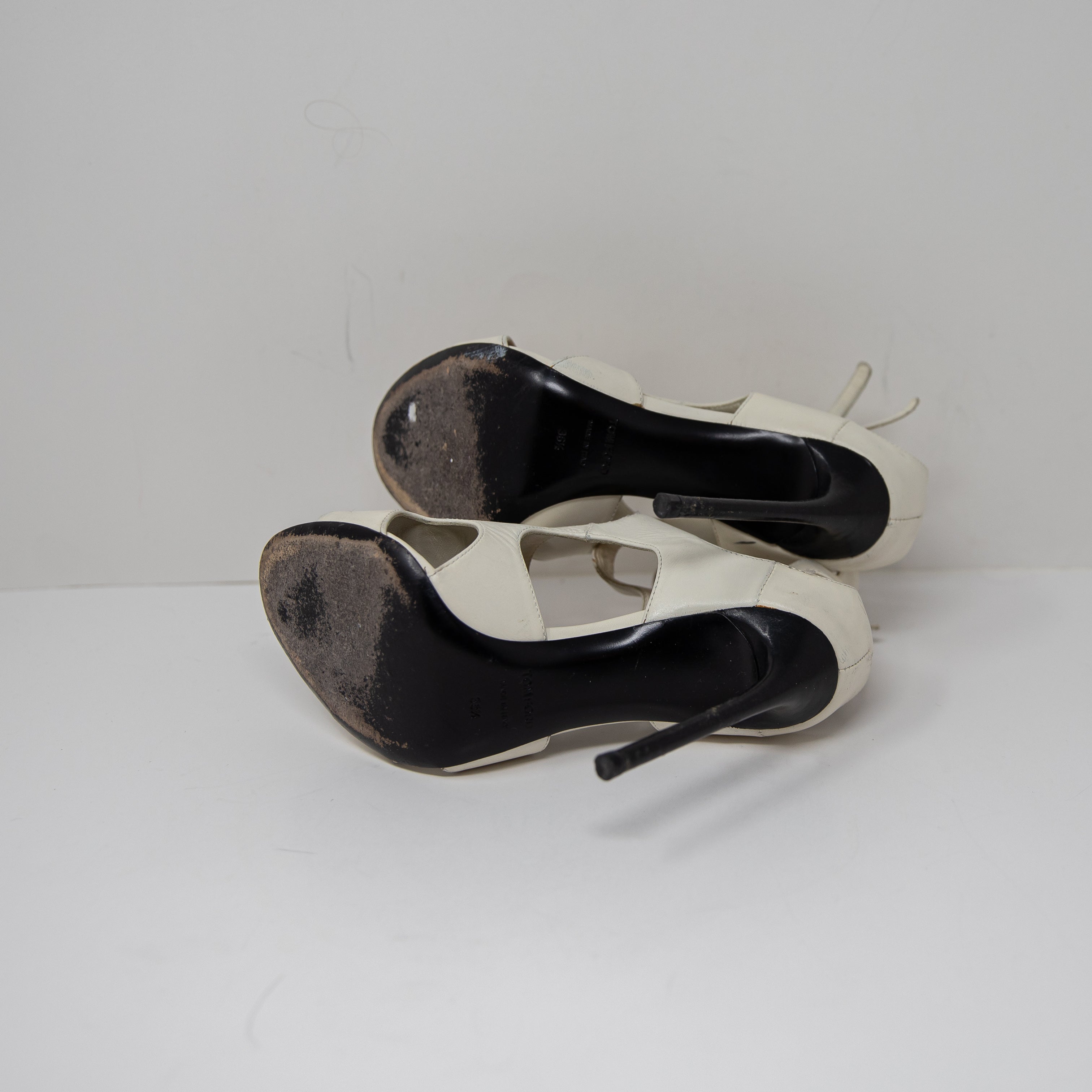 Tom Ford Genuine Leather Cut Out Open Toe High Heels Sandals Shoes White 6.5