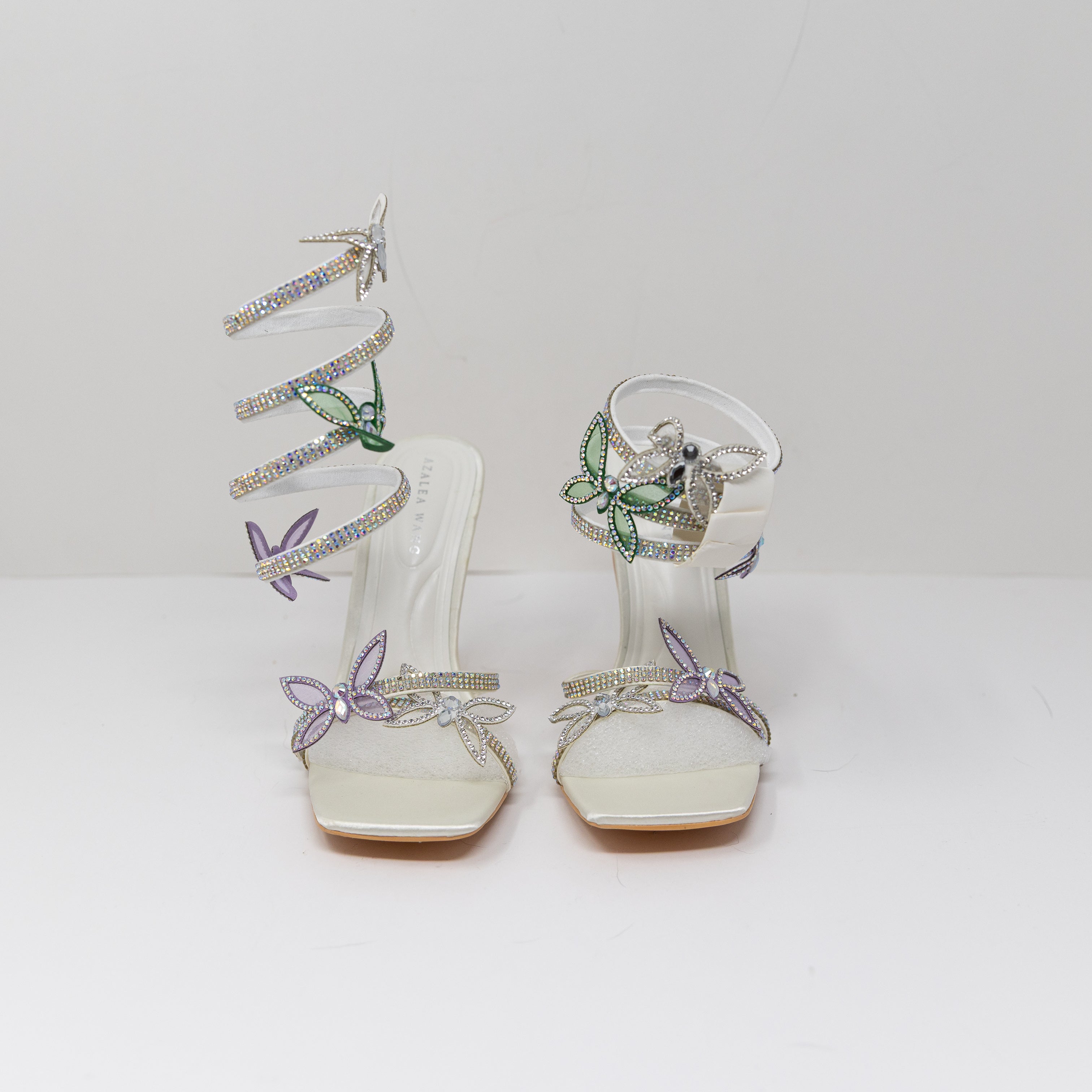 NEW Azalea Wang Zarya Crystal Jewel Butterfly Ankle Wrap Stiletto High Heels